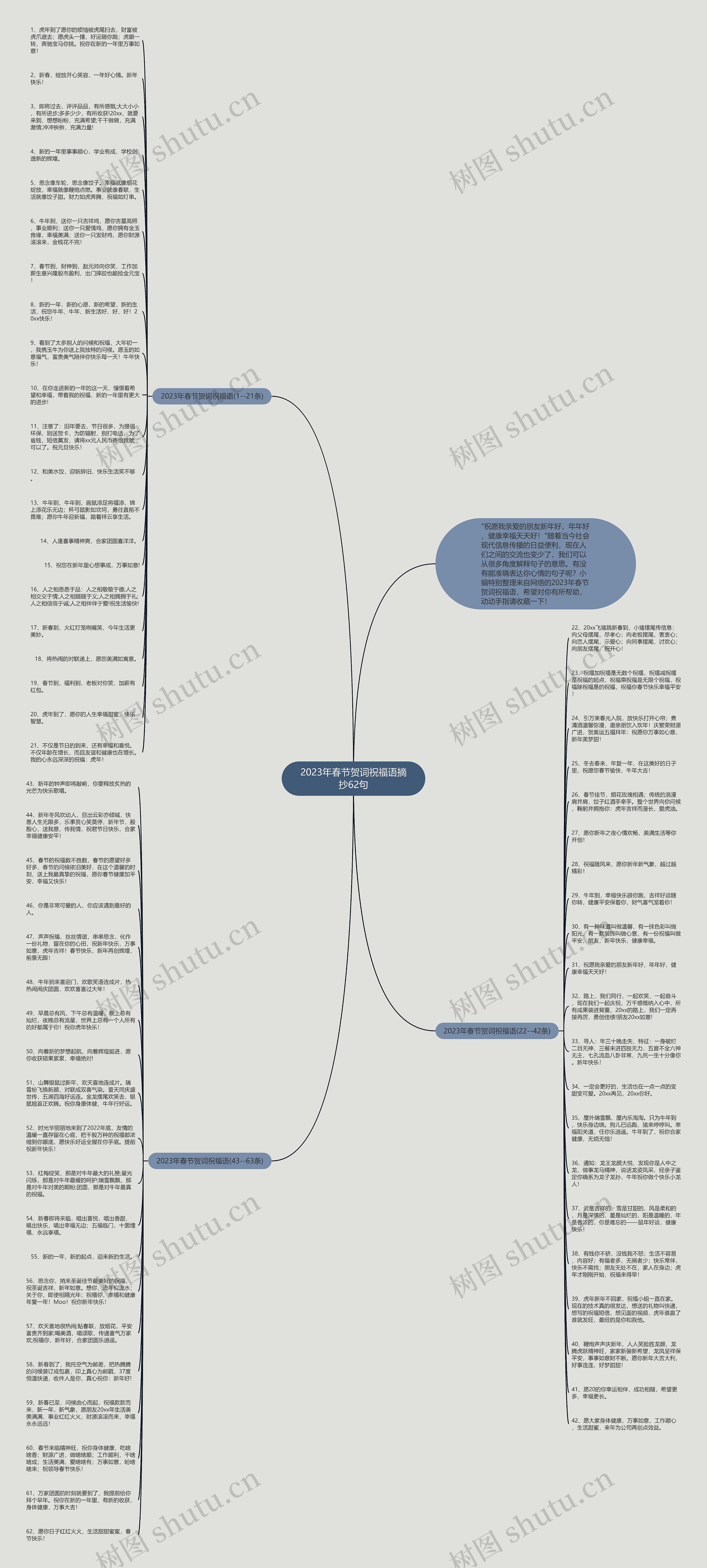 2023年春节贺词祝福语摘抄62句思维导图