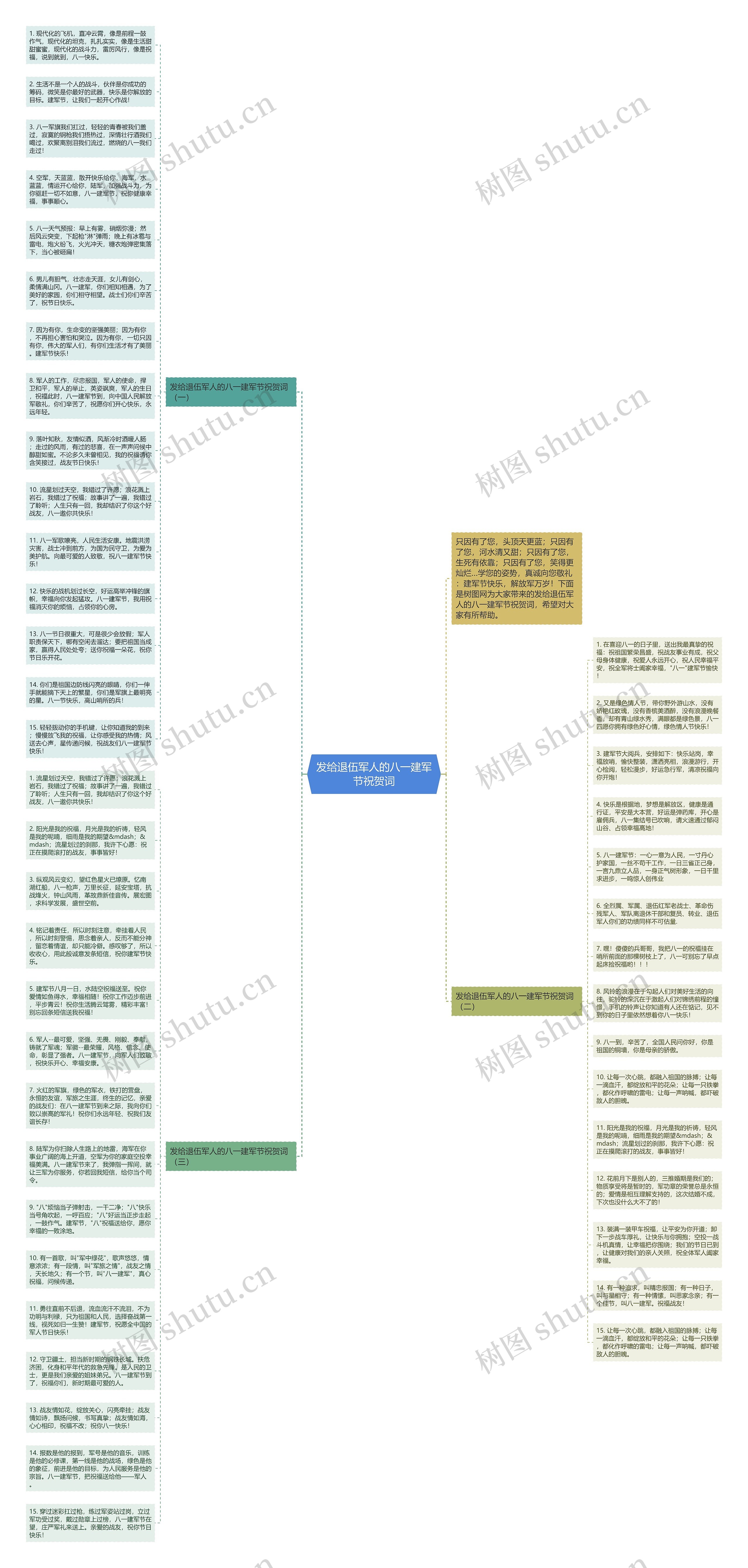 发给退伍军人的八一建军节祝贺词思维导图