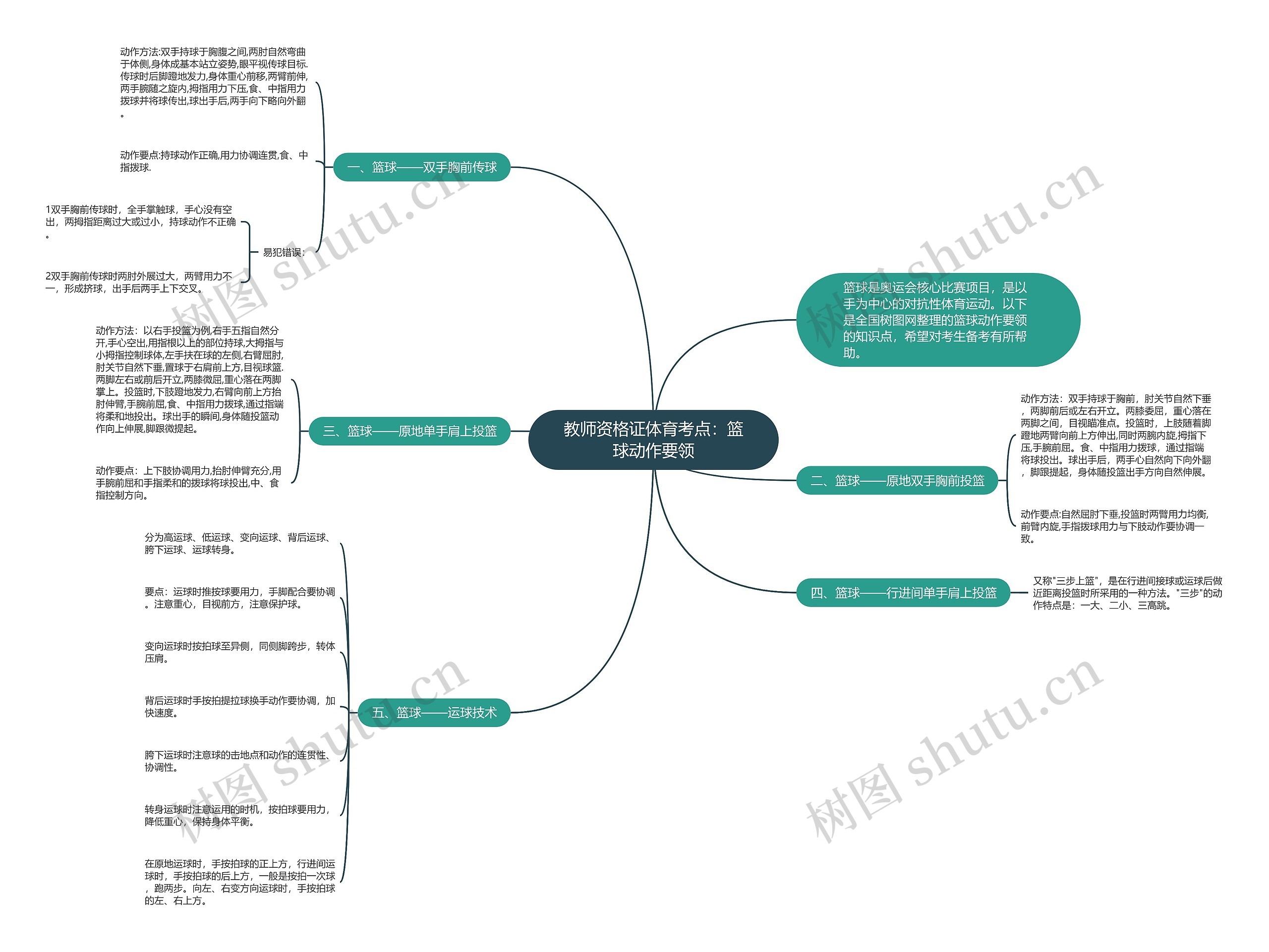 教师资格证体育考点：篮球动作要领思维导图