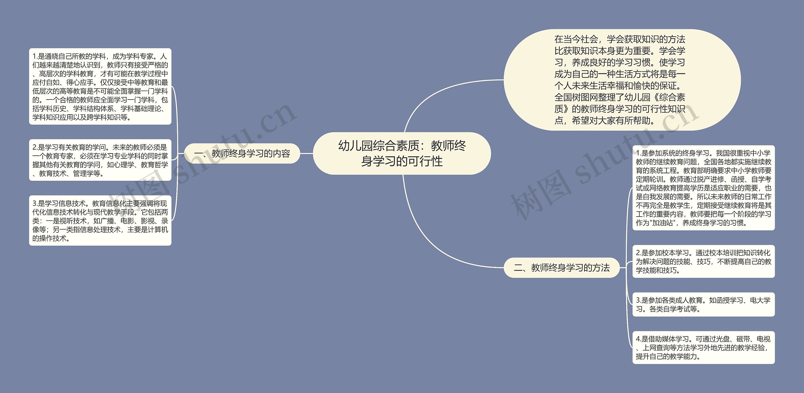 幼儿园综合素质：教师终身学习的可行性思维导图