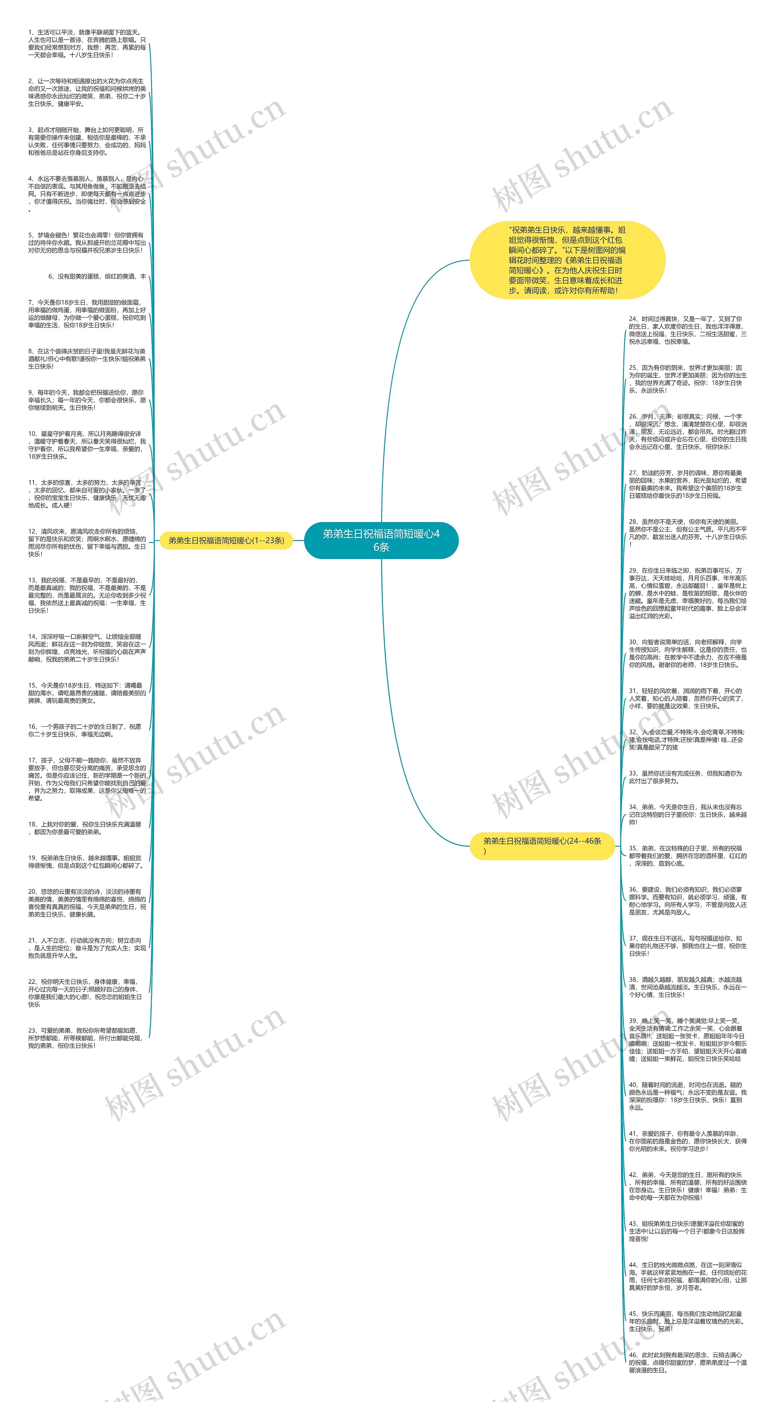 弟弟生日祝福语简短暖心46条思维导图