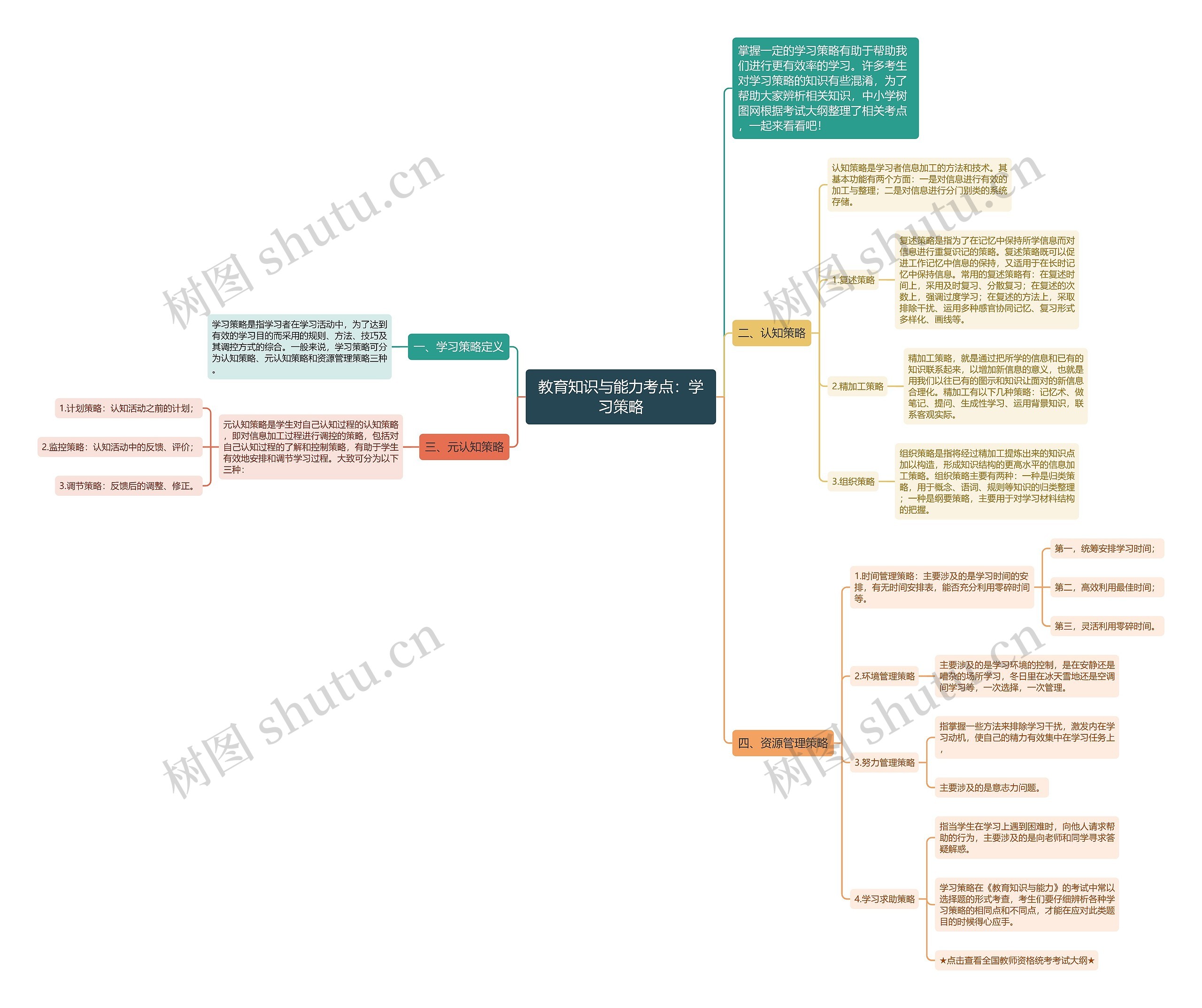 教育知识与能力考点：学习策略思维导图