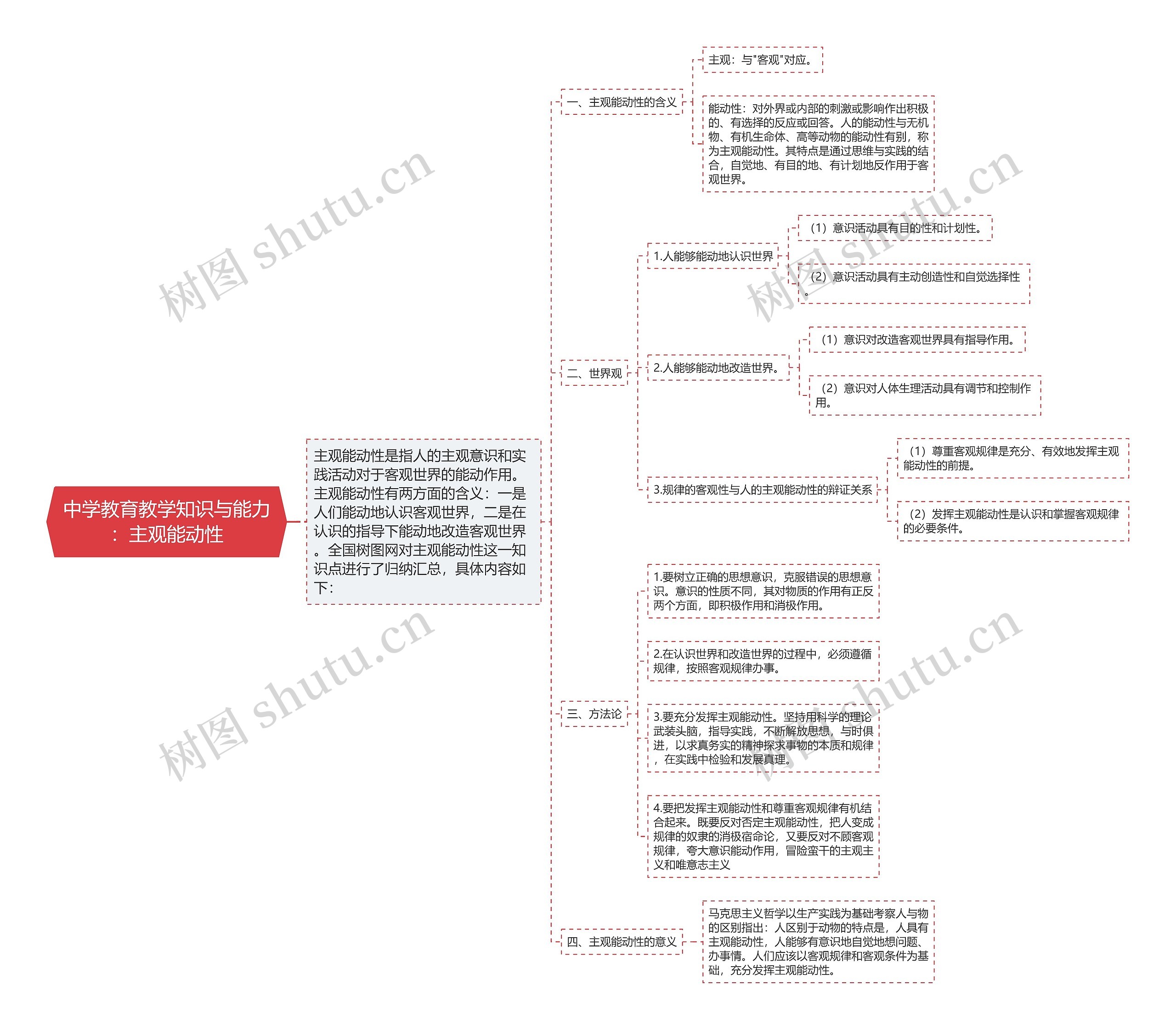 中学教育教学知识与能力：主观能动性思维导图