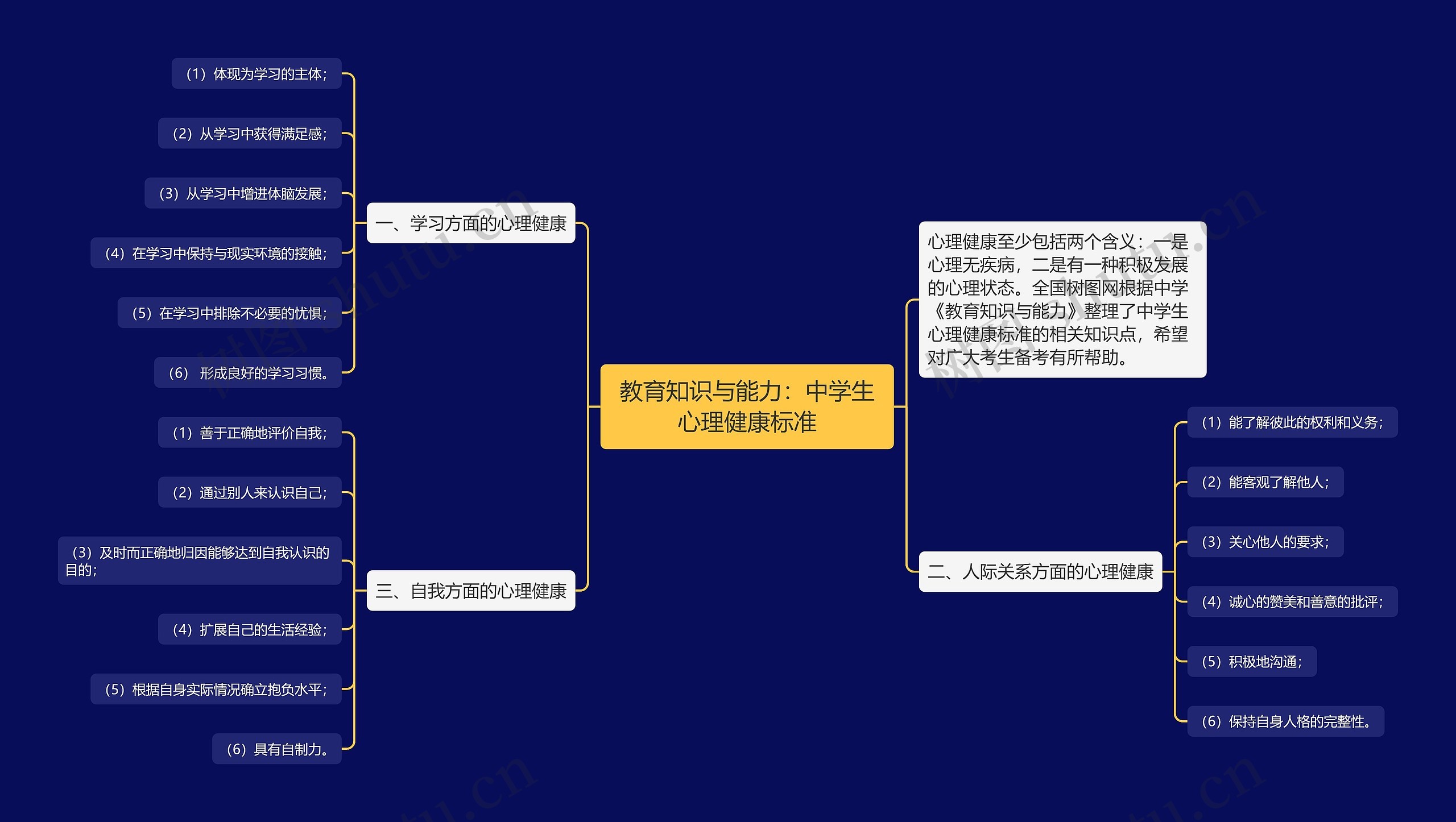 教育知识与能力：中学生心理健康标准