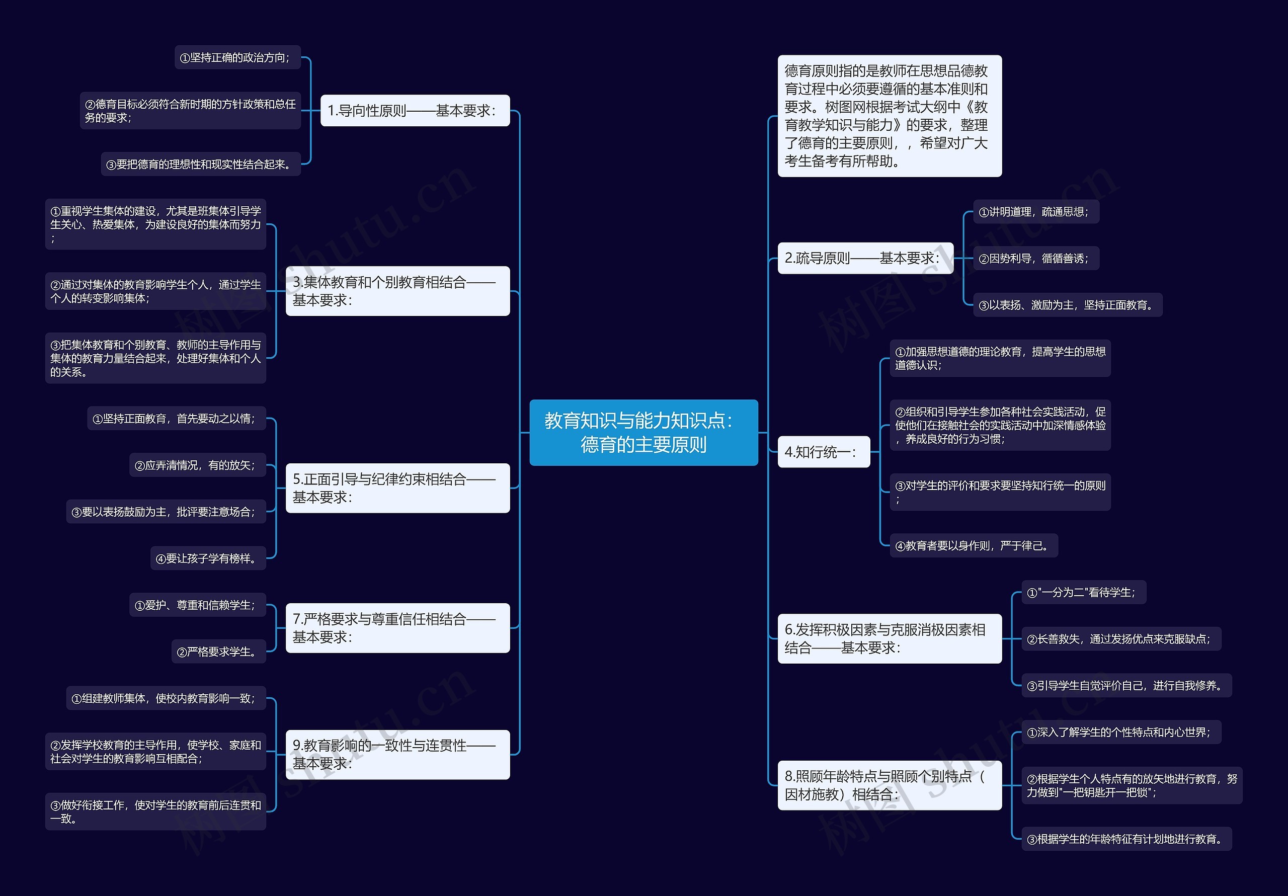教育知识与能力知识点：德育的主要原则思维导图