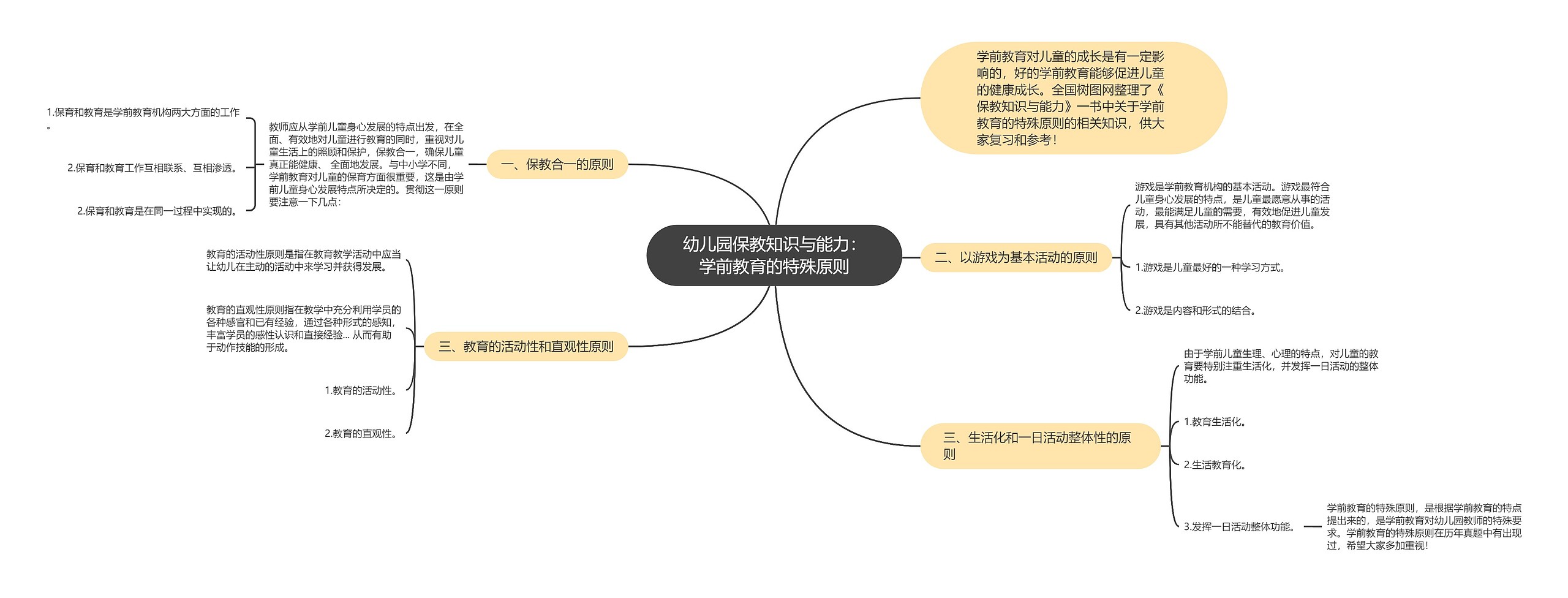 幼儿园保教知识与能力：学前教育的特殊原则思维导图