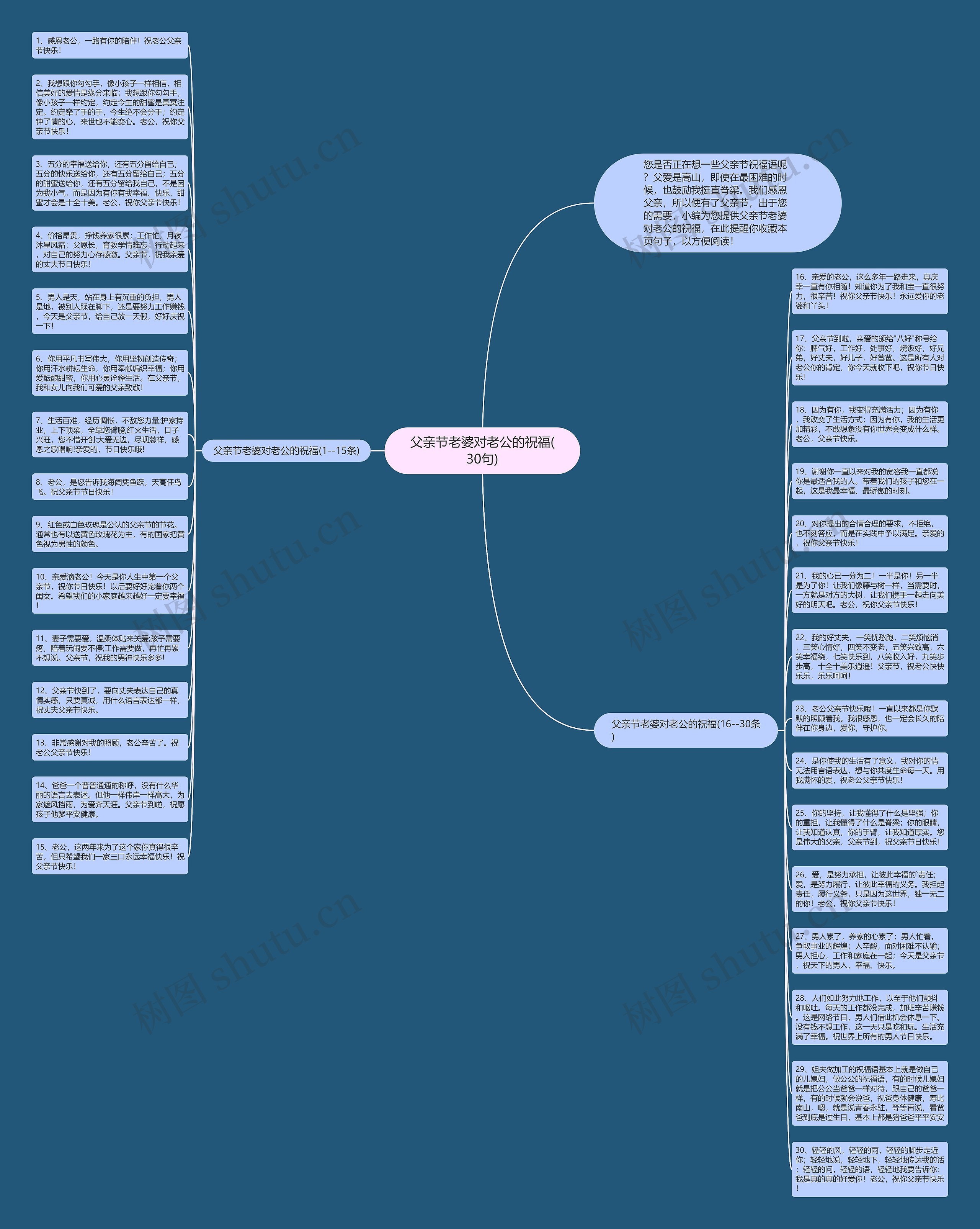 父亲节老婆对老公的祝福(30句)思维导图