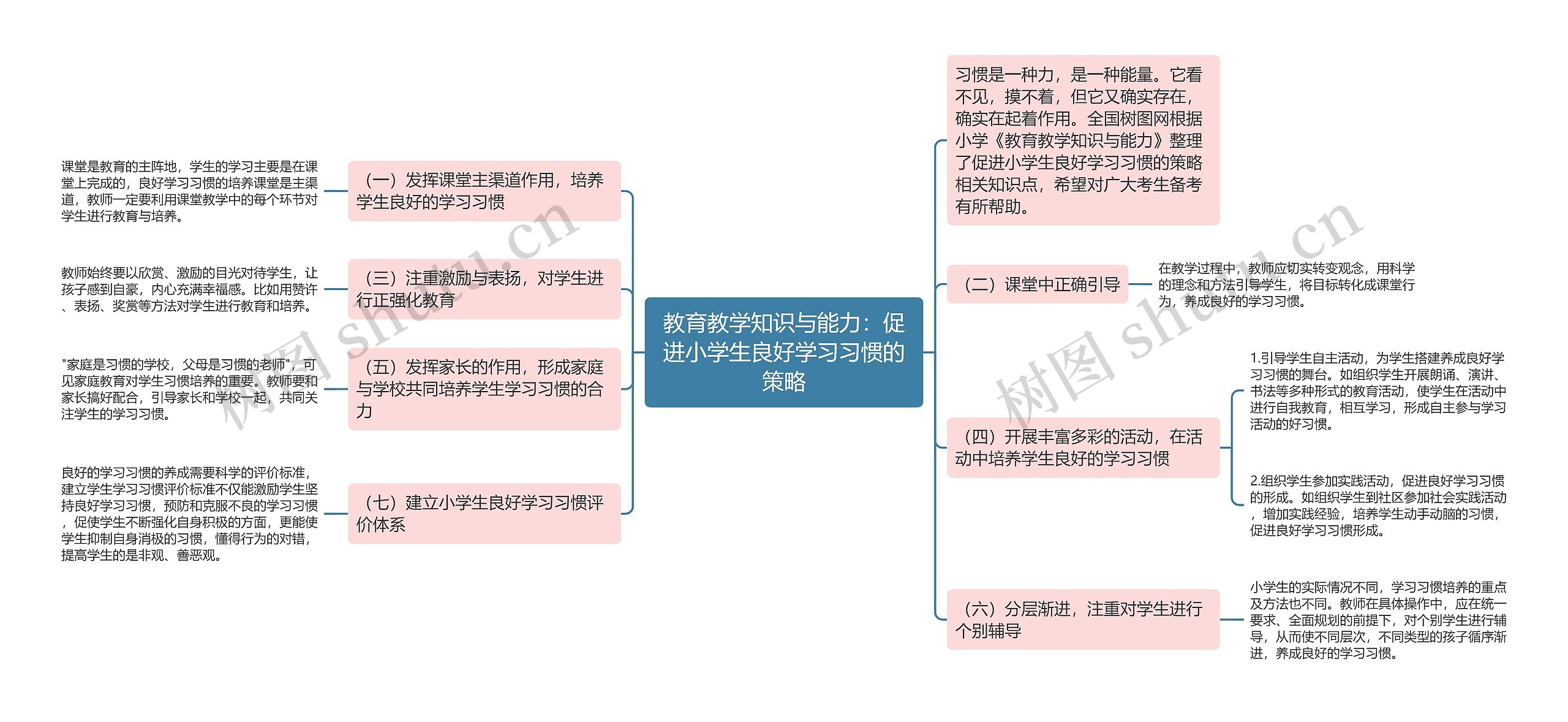 教育教学知识与能力：促进小学生良好学习习惯的策略思维导图