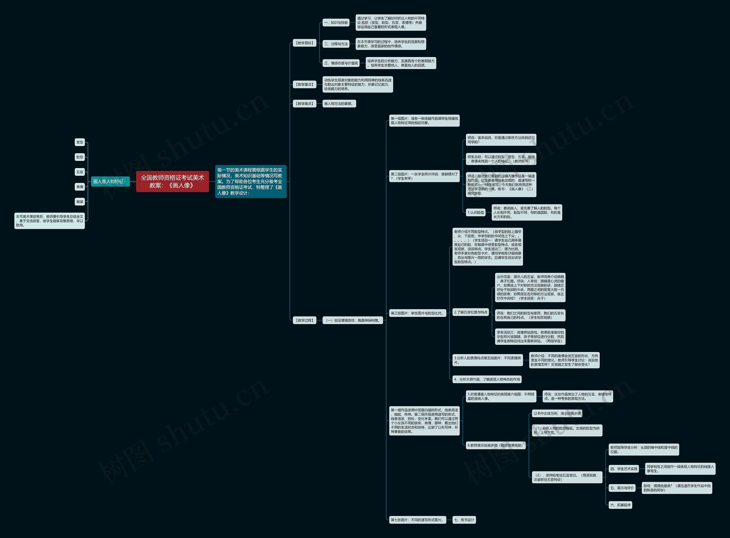 全国教师资格证考试美术教案：《画人像》思维导图