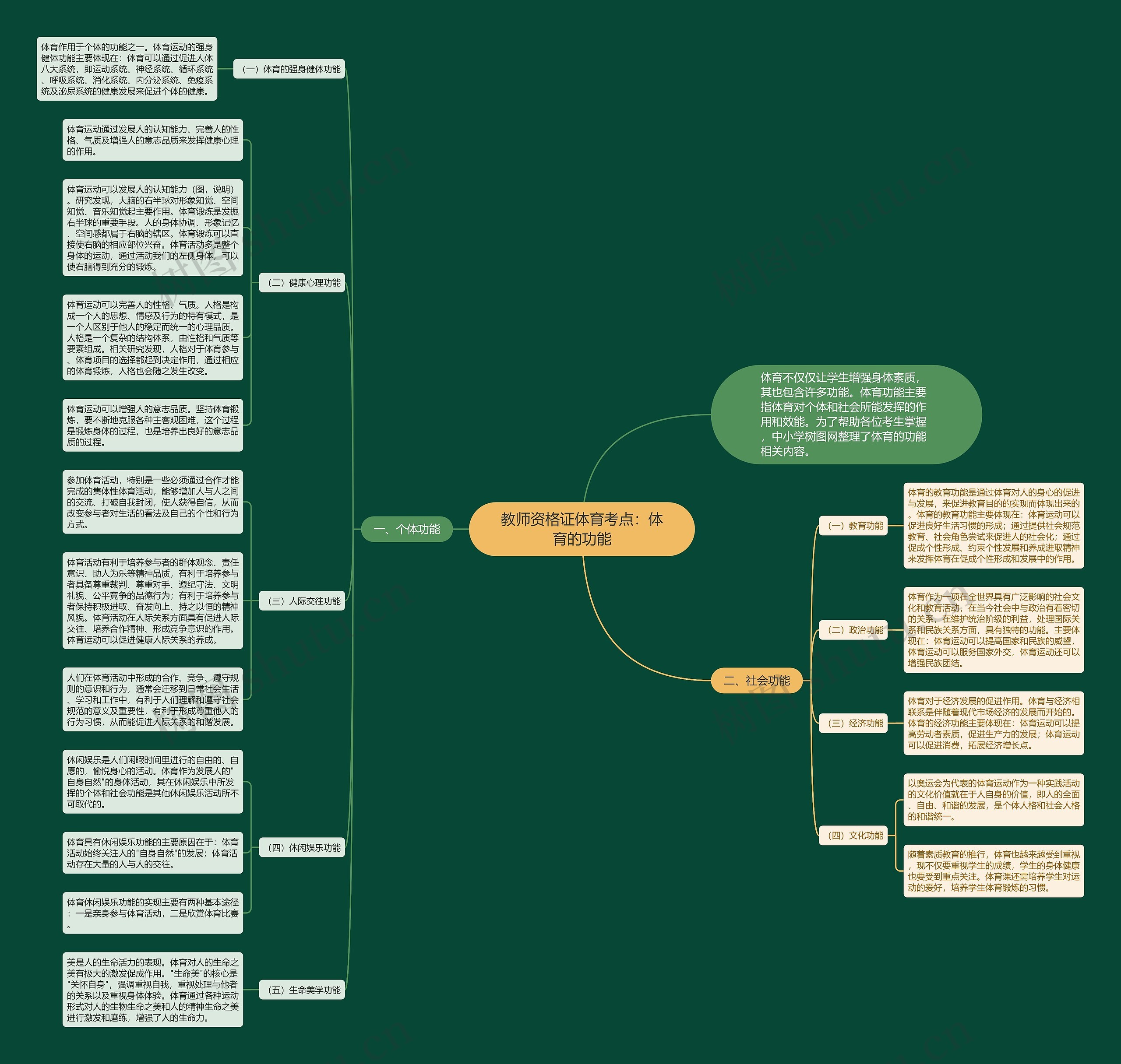 教师资格证体育考点：体育的功能思维导图
