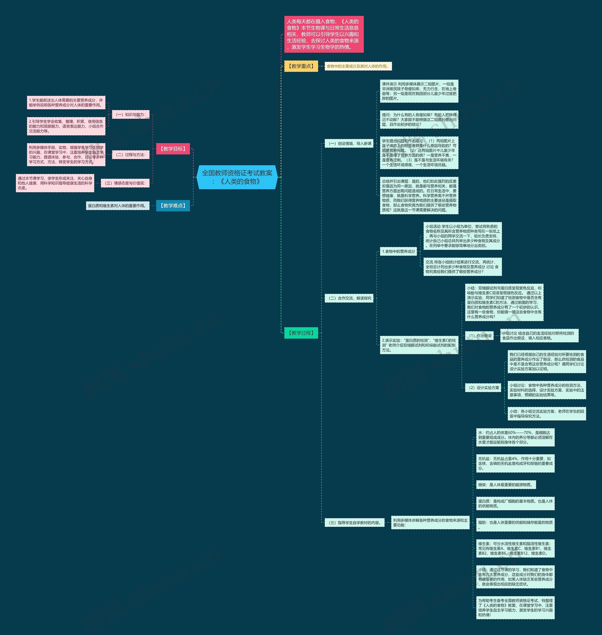 全国教师资格证考试教案：《人类的食物》思维导图