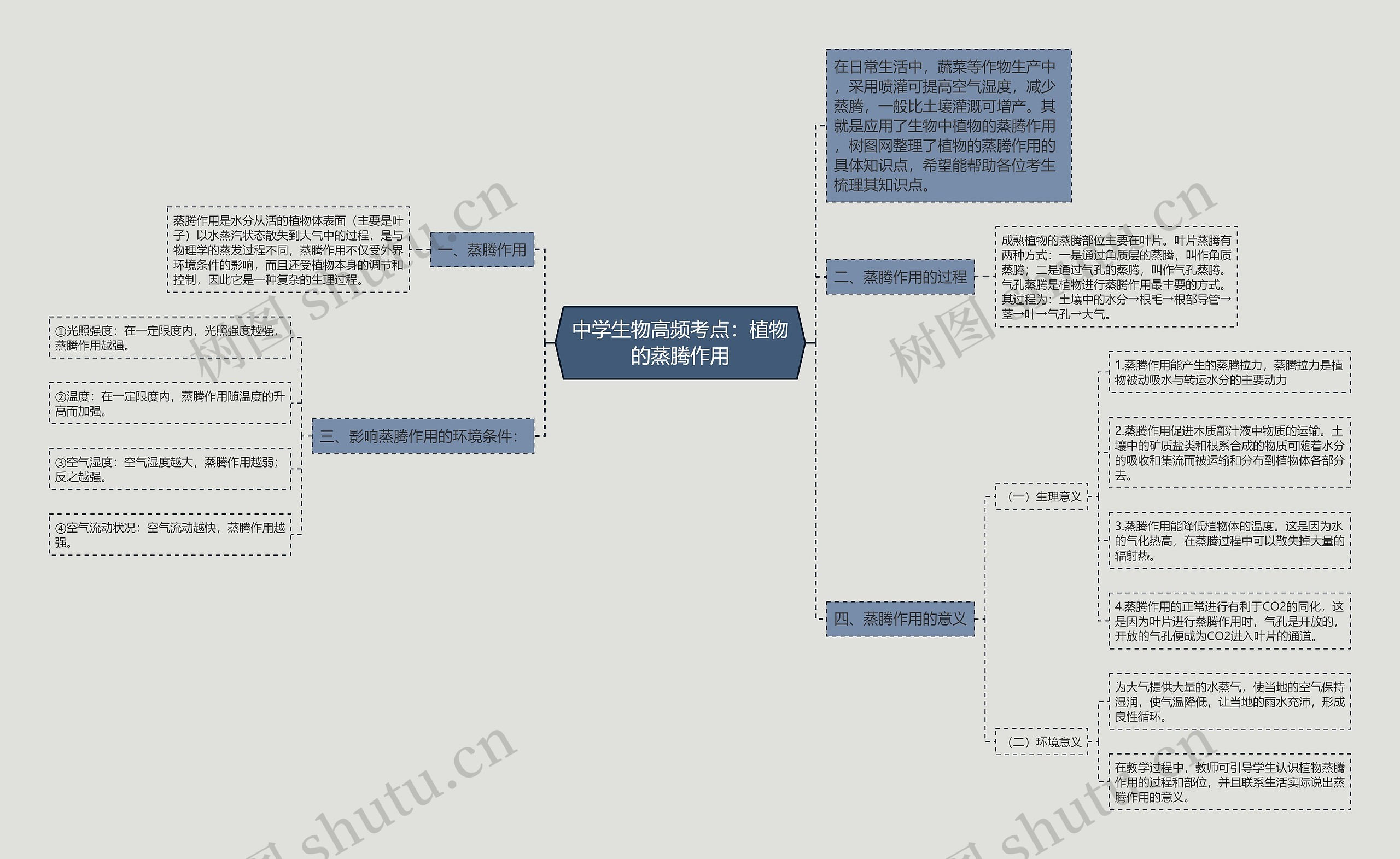 中学生物高频考点：植物的蒸腾作用思维导图