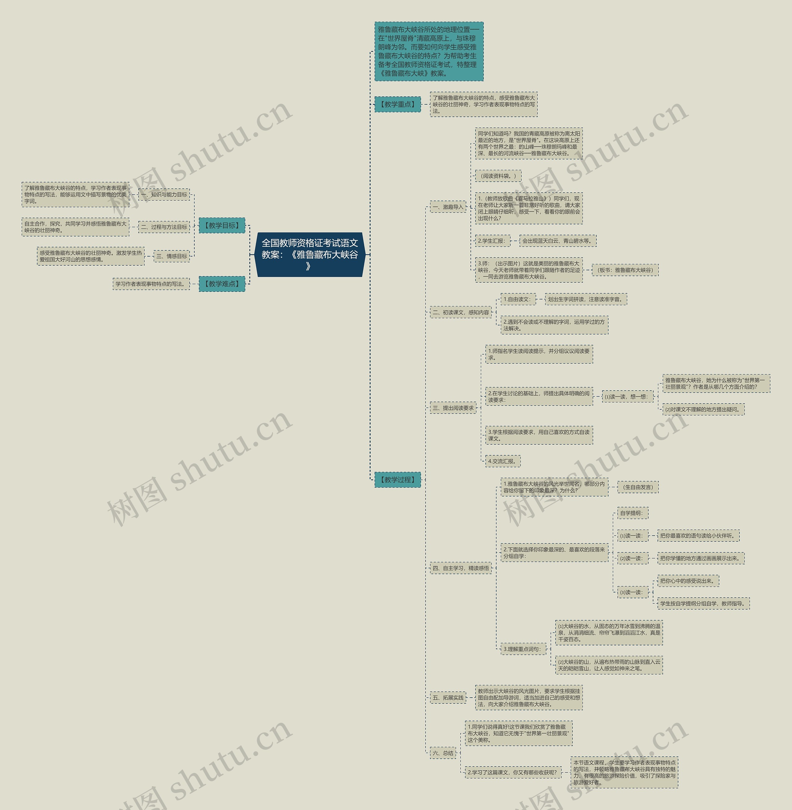 全国教师资格证考试语文教案：《雅鲁藏布大峡谷》思维导图