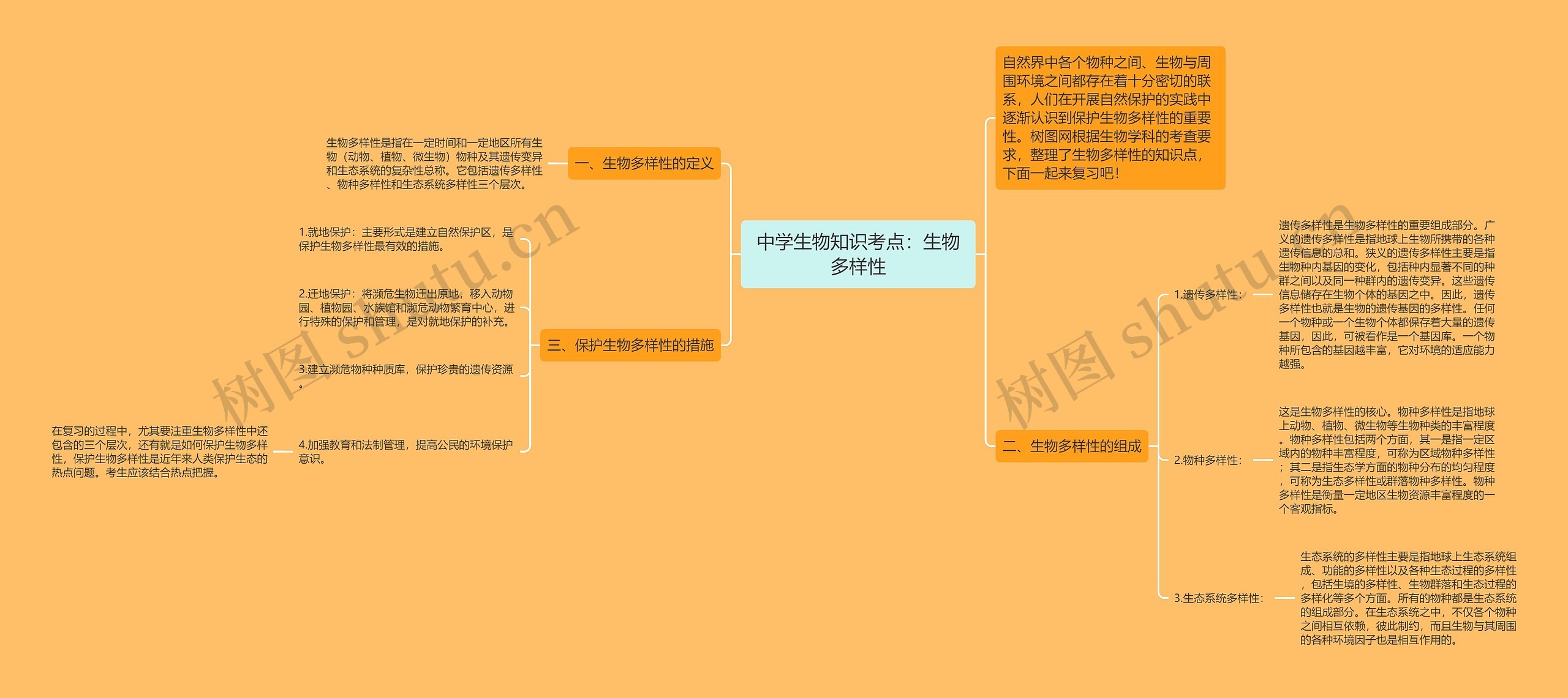 中学生物知识考点：生物多样性思维导图