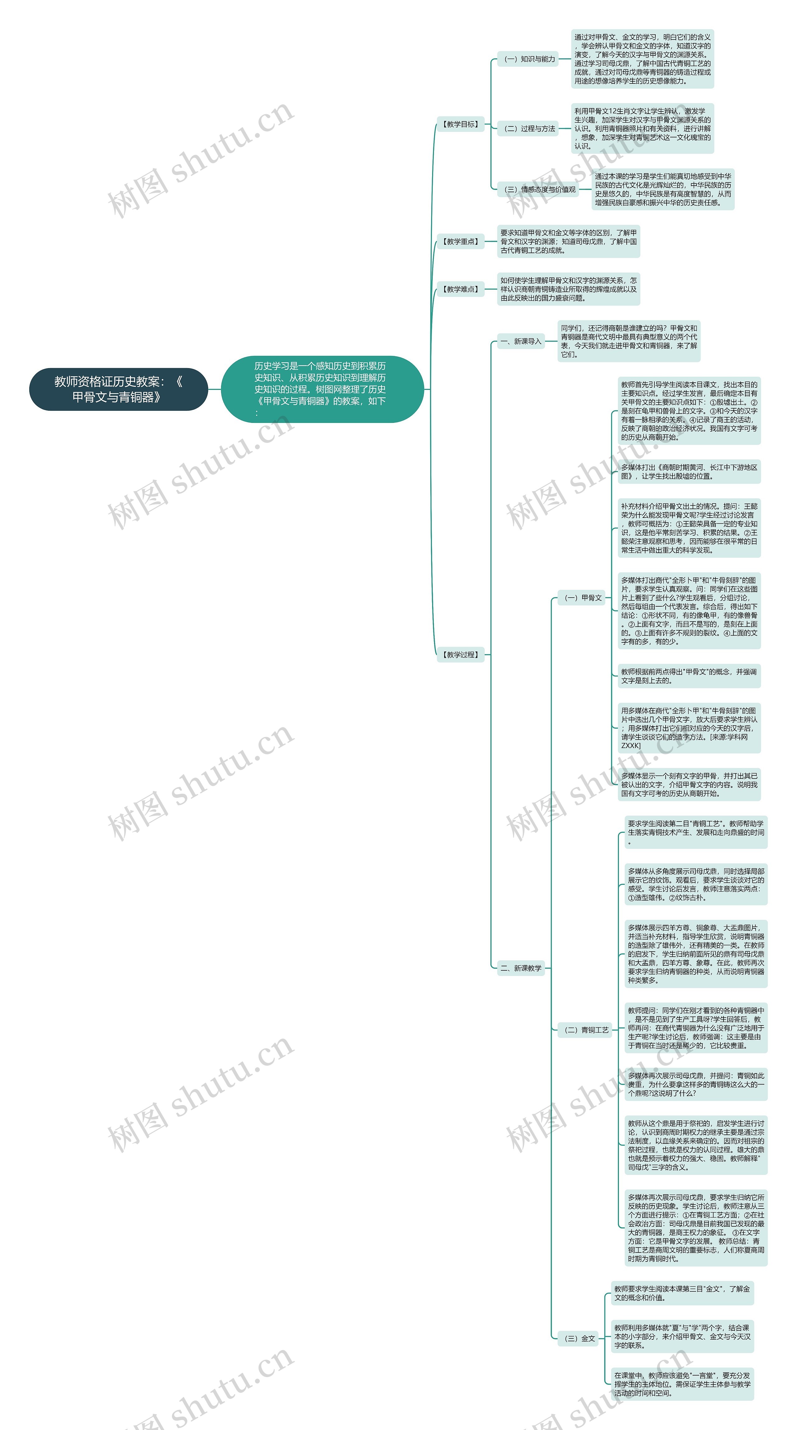 教师资格证历史教案：《甲骨文与青铜器》思维导图