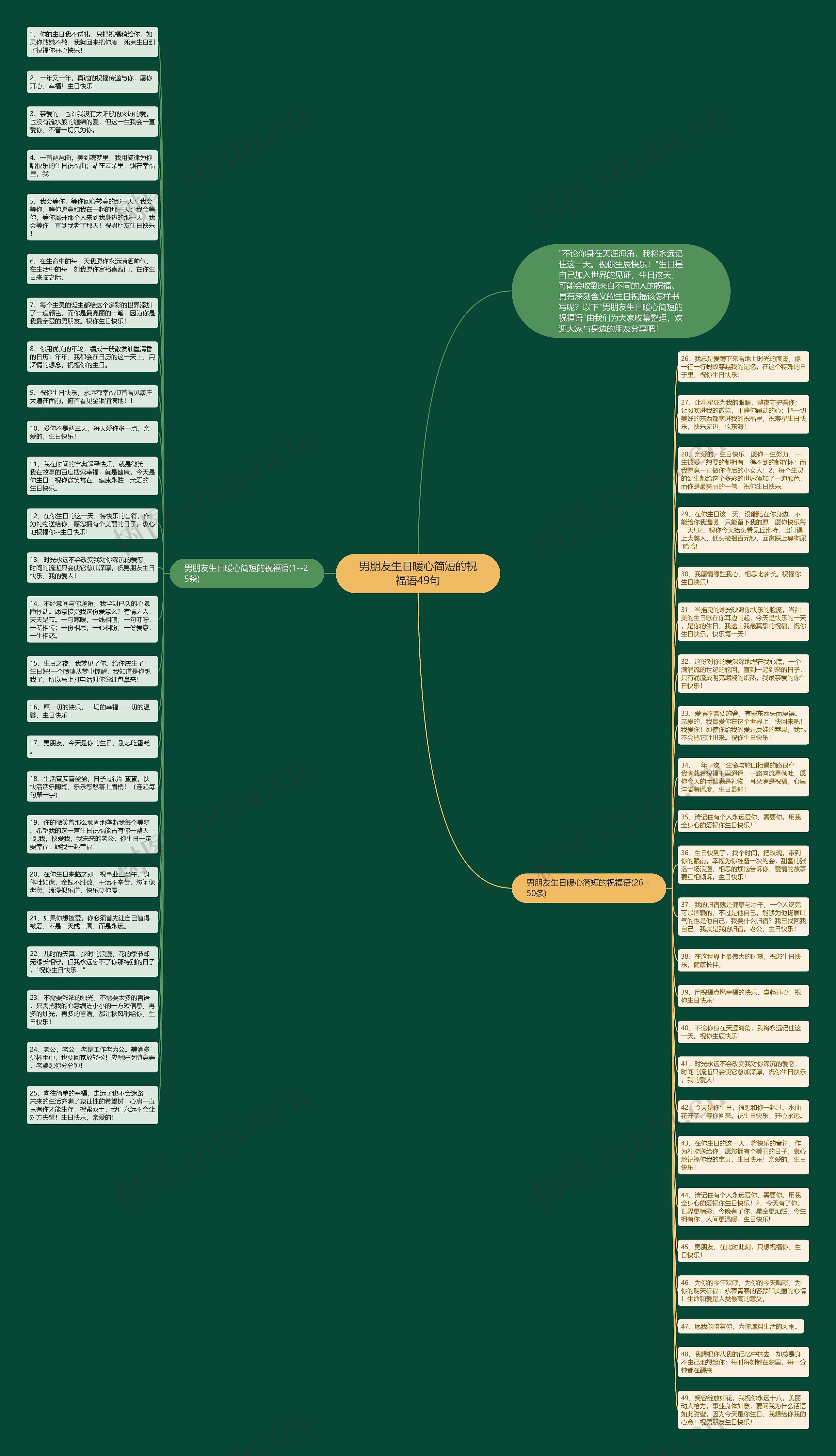 男朋友生日暖心简短的祝福语49句思维导图