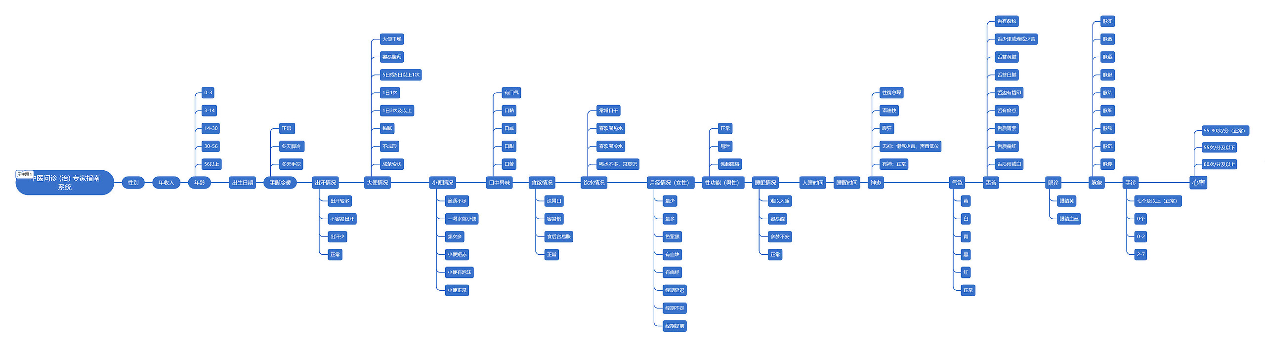 中医问诊 (治) 专家指南系统思维导图