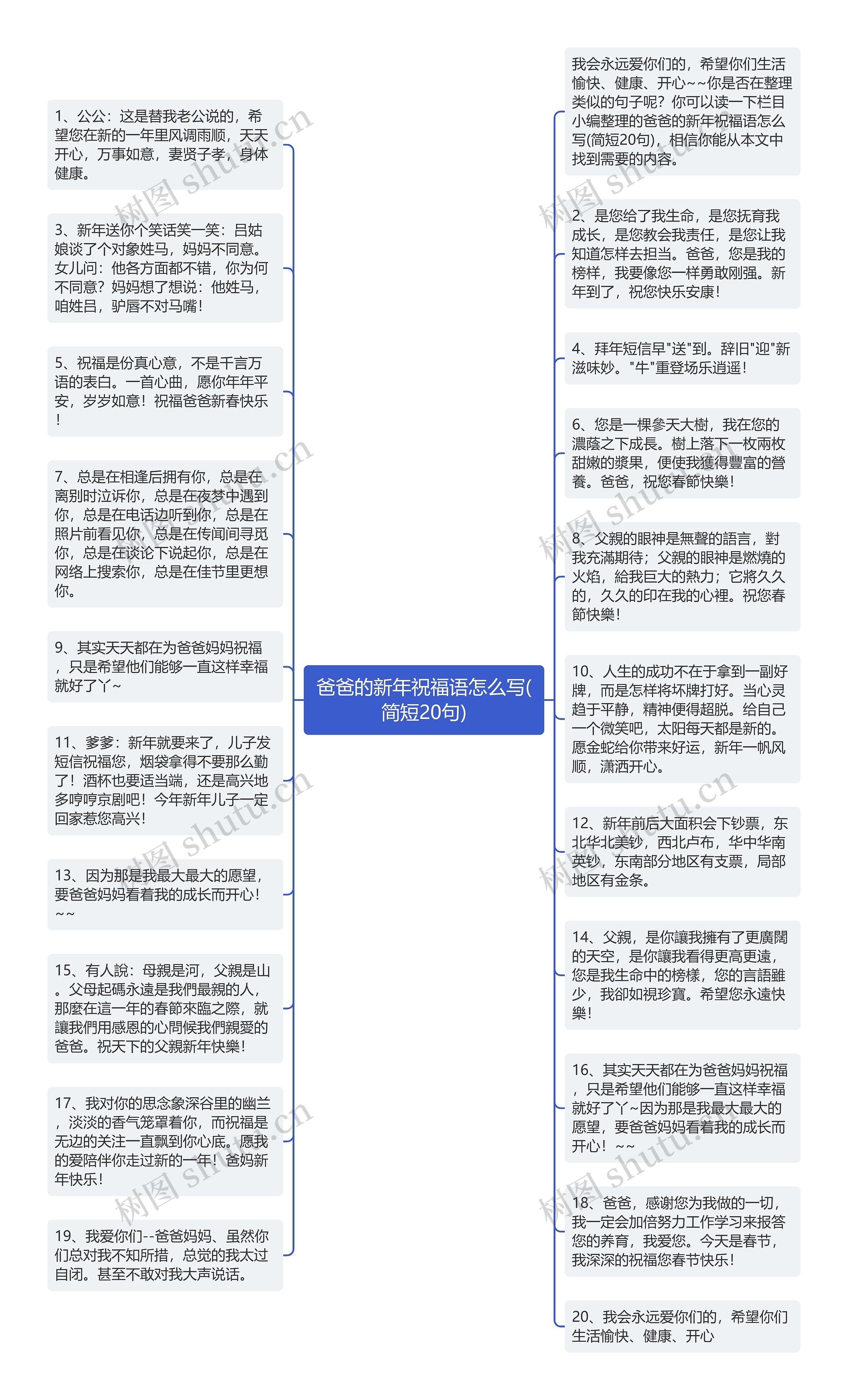 爸爸的新年祝福语怎么写(简短20句)思维导图