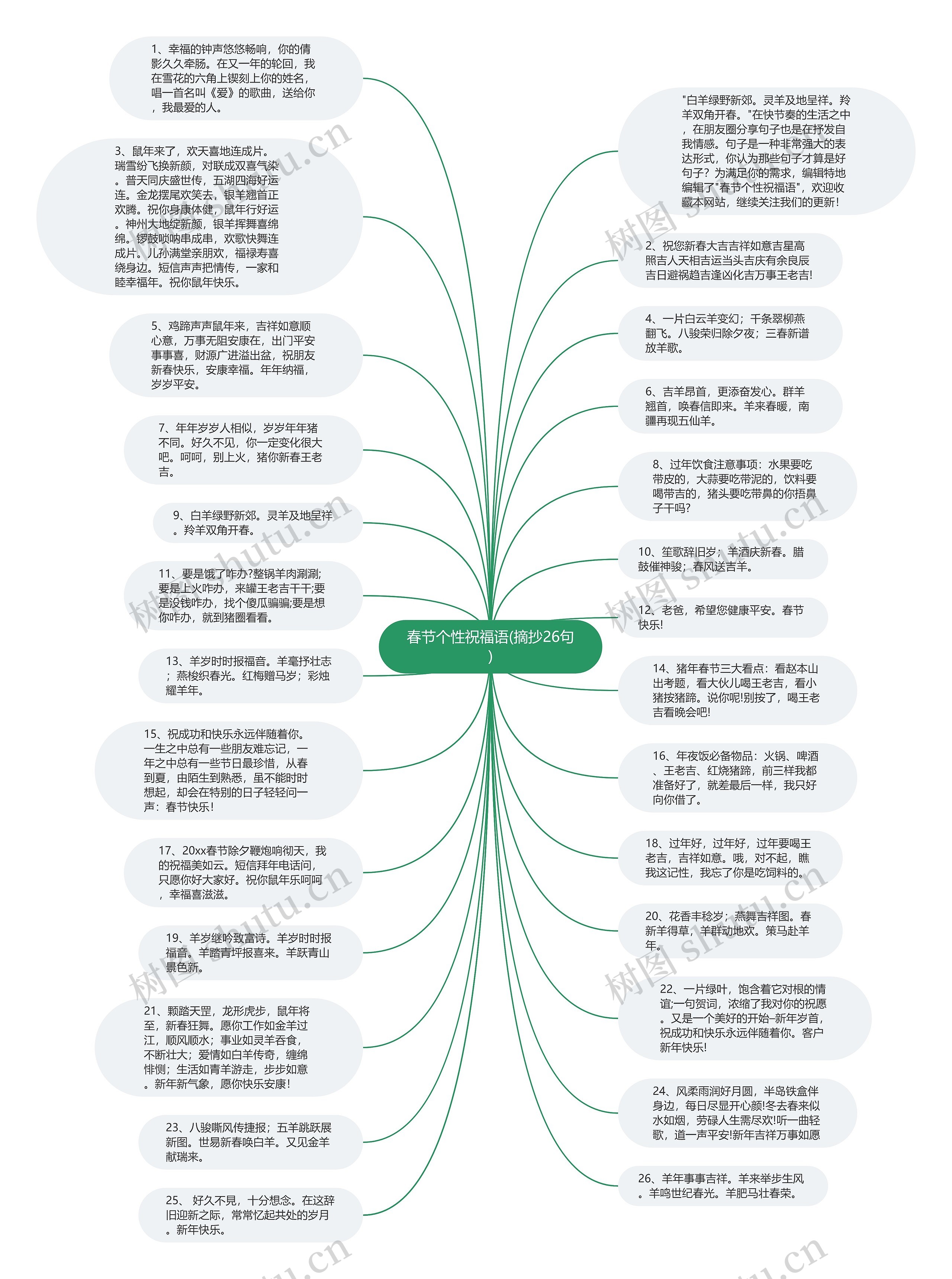 春节个性祝福语(摘抄26句)思维导图