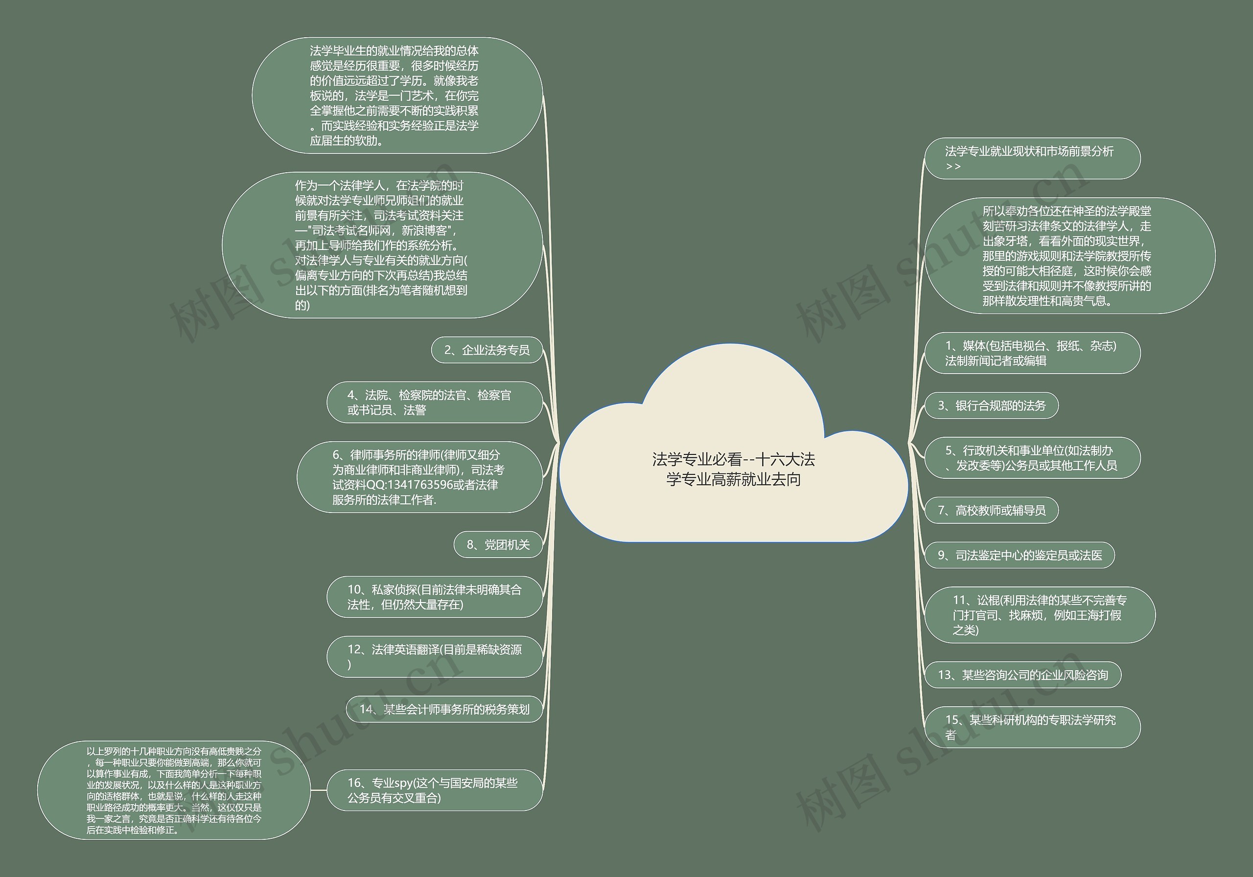 法学专业必看--十六大法学专业高薪就业去向思维导图