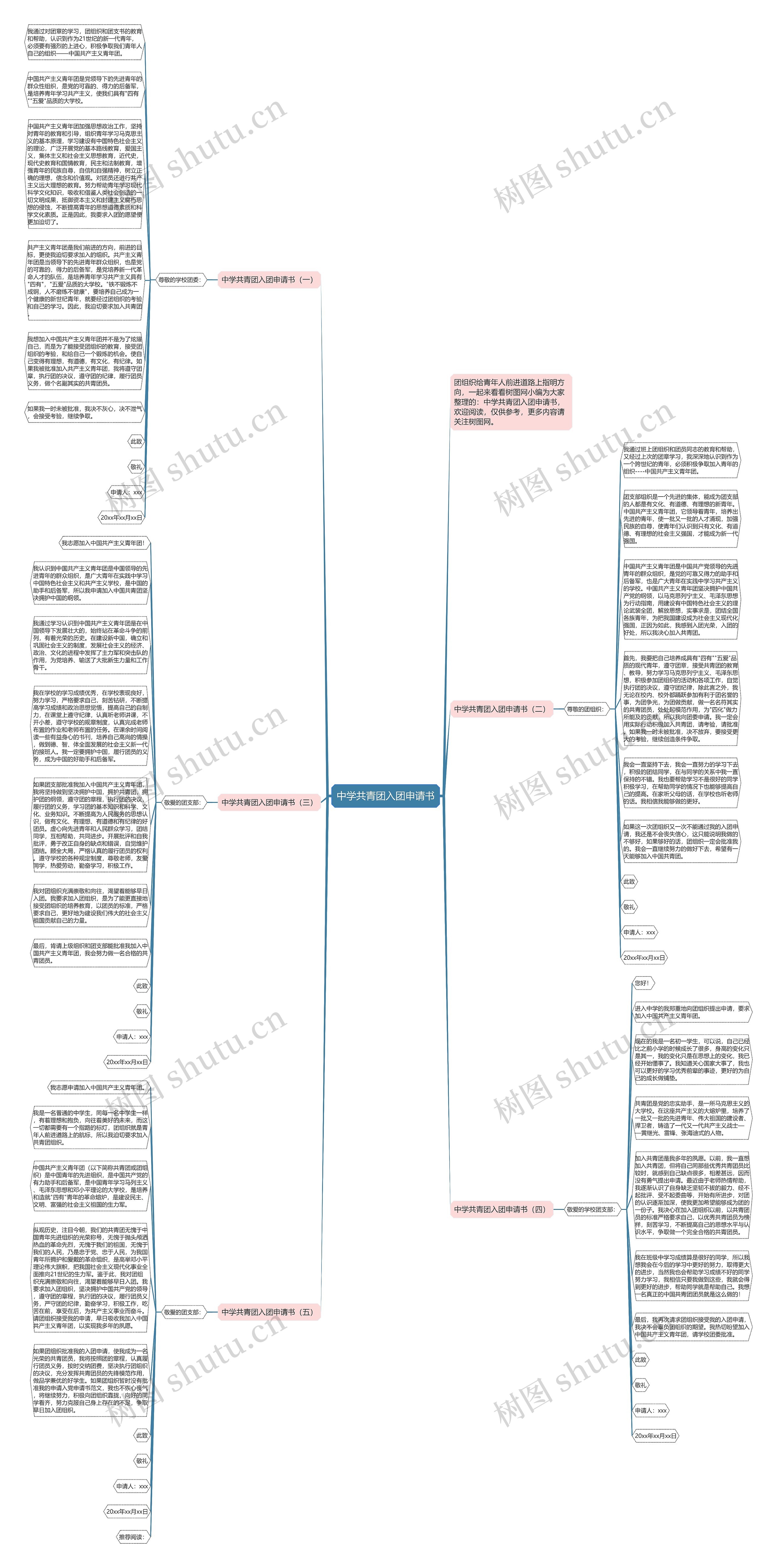 中学共青团入团申请书思维导图