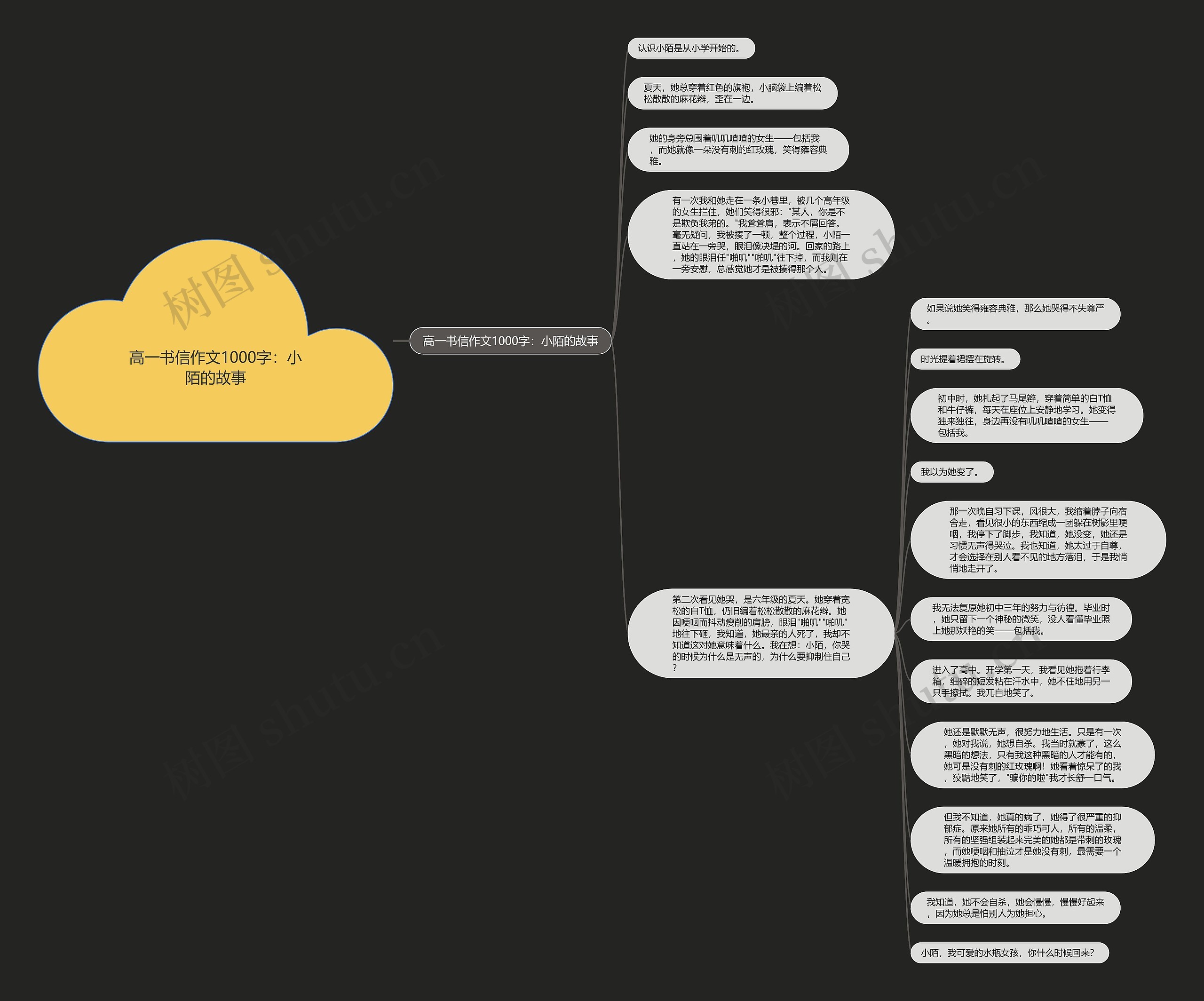 高一书信作文1000字：小陌的故事思维导图