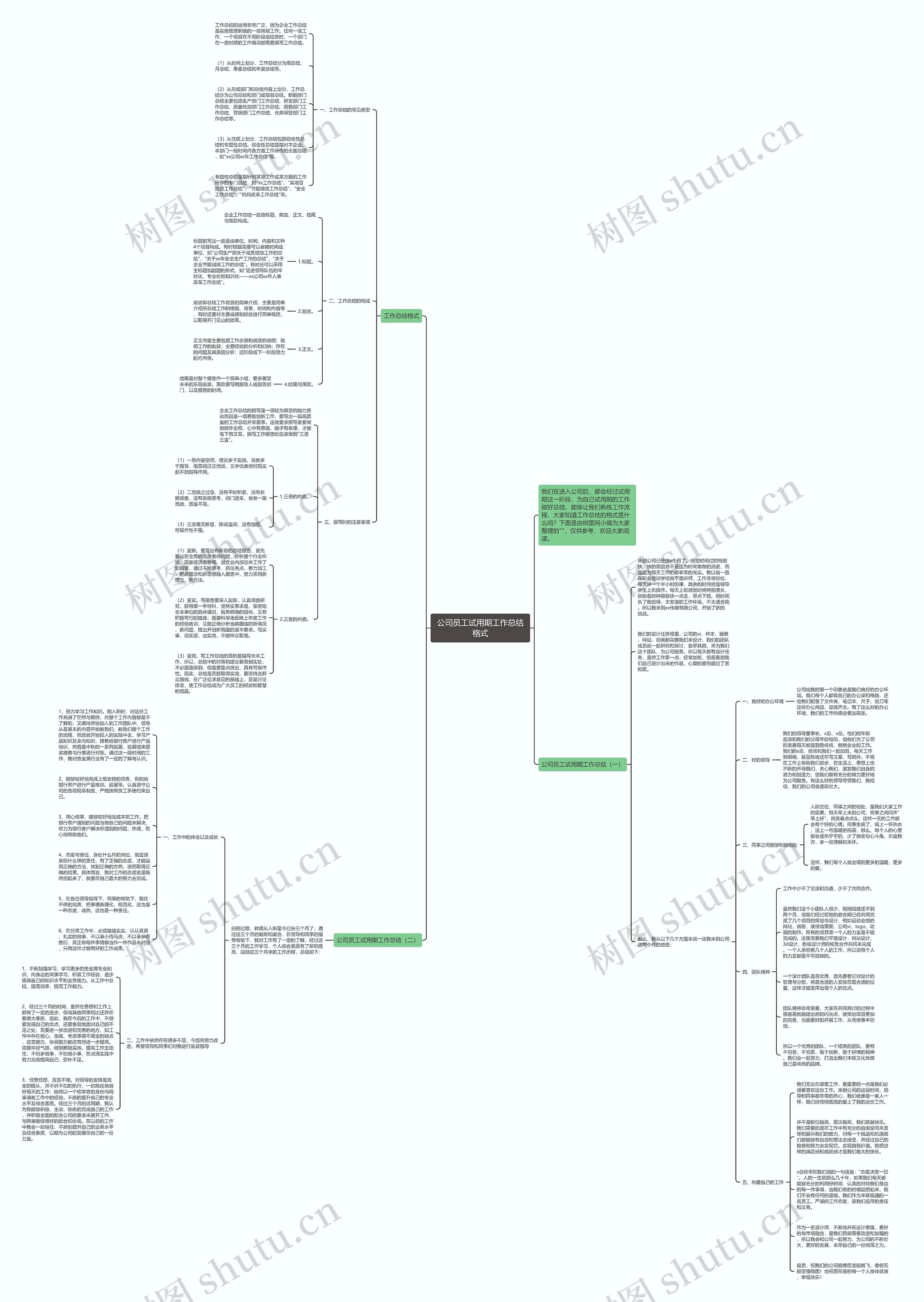 公司员工试用期工作总结格式思维导图