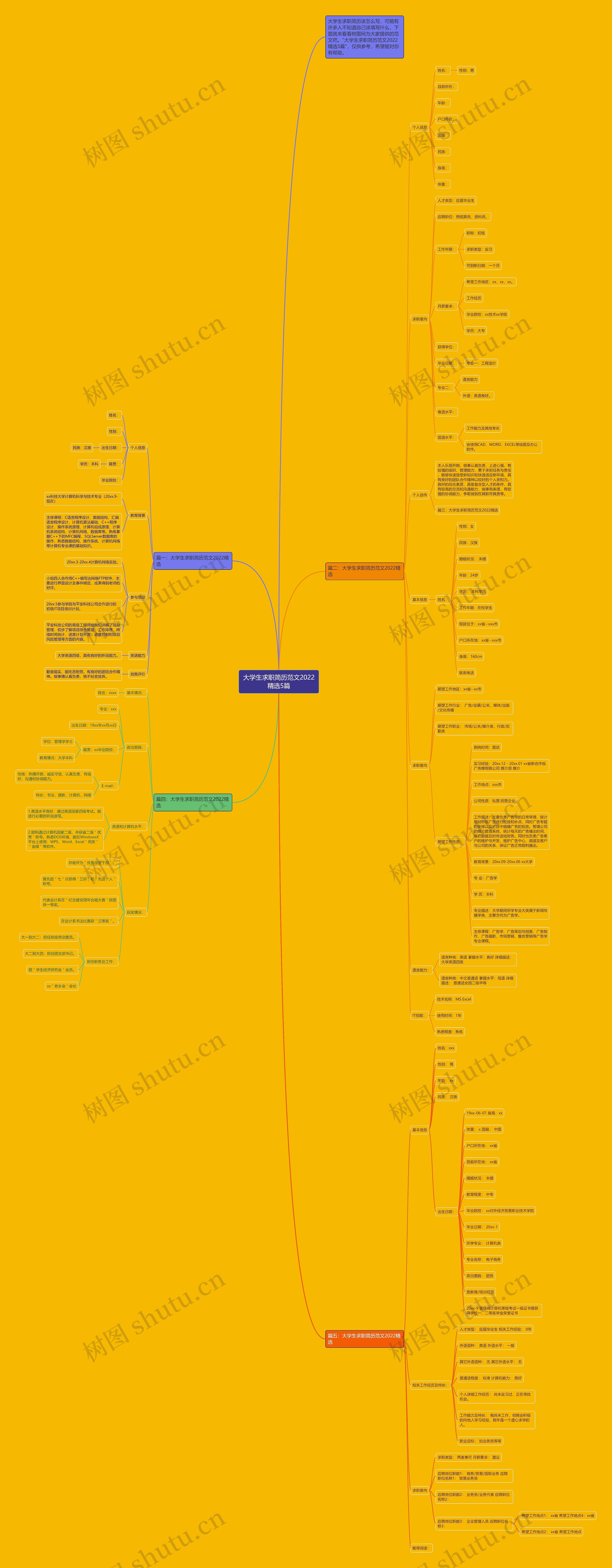 大学生求职简历范文2022精选5篇思维导图