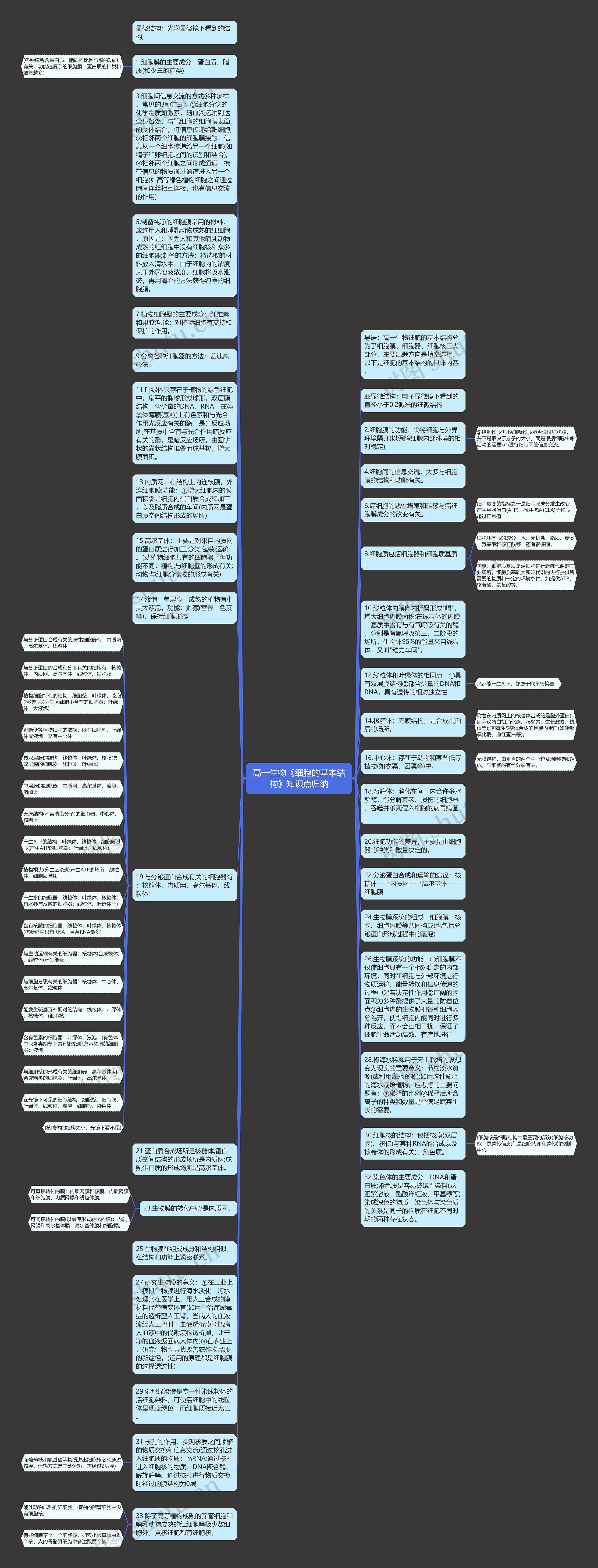 高一生物《细胞的基本结构》知识点归纳思维导图