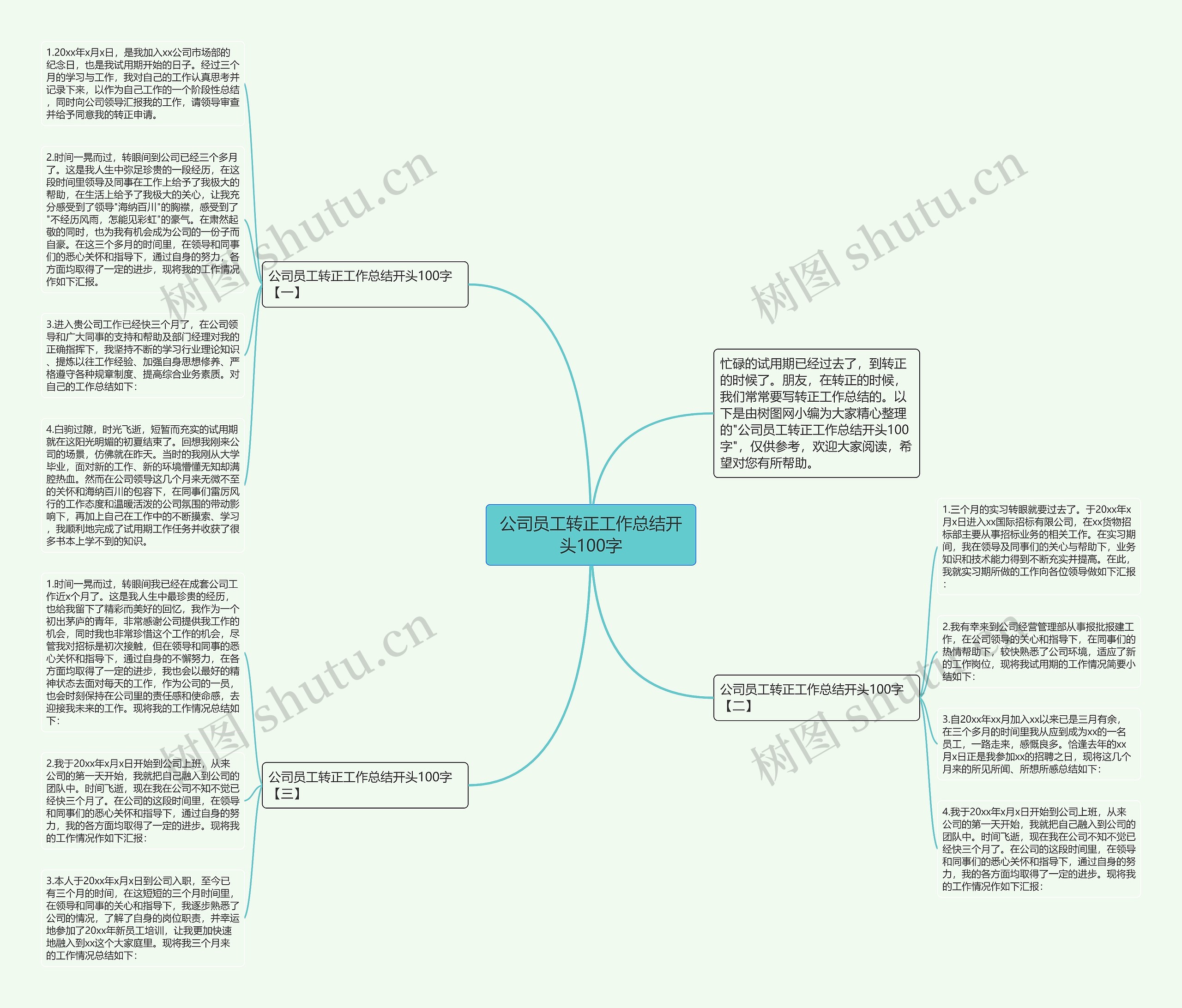 公司员工转正工作总结开头100字思维导图
