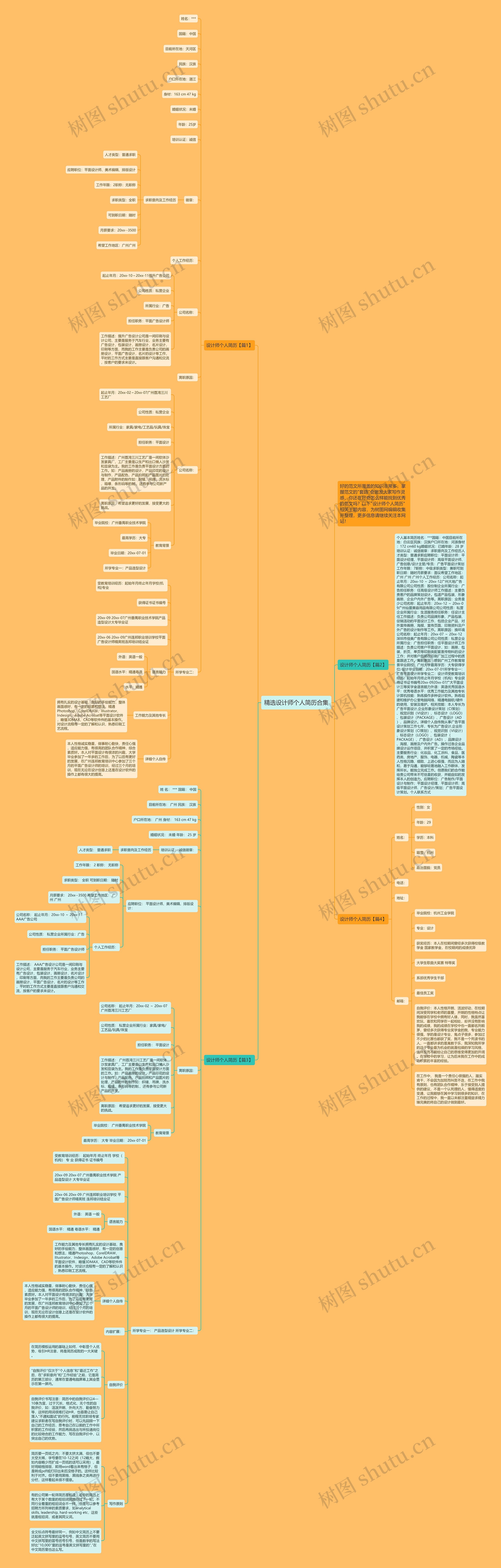 精选设计师个人简历合集思维导图