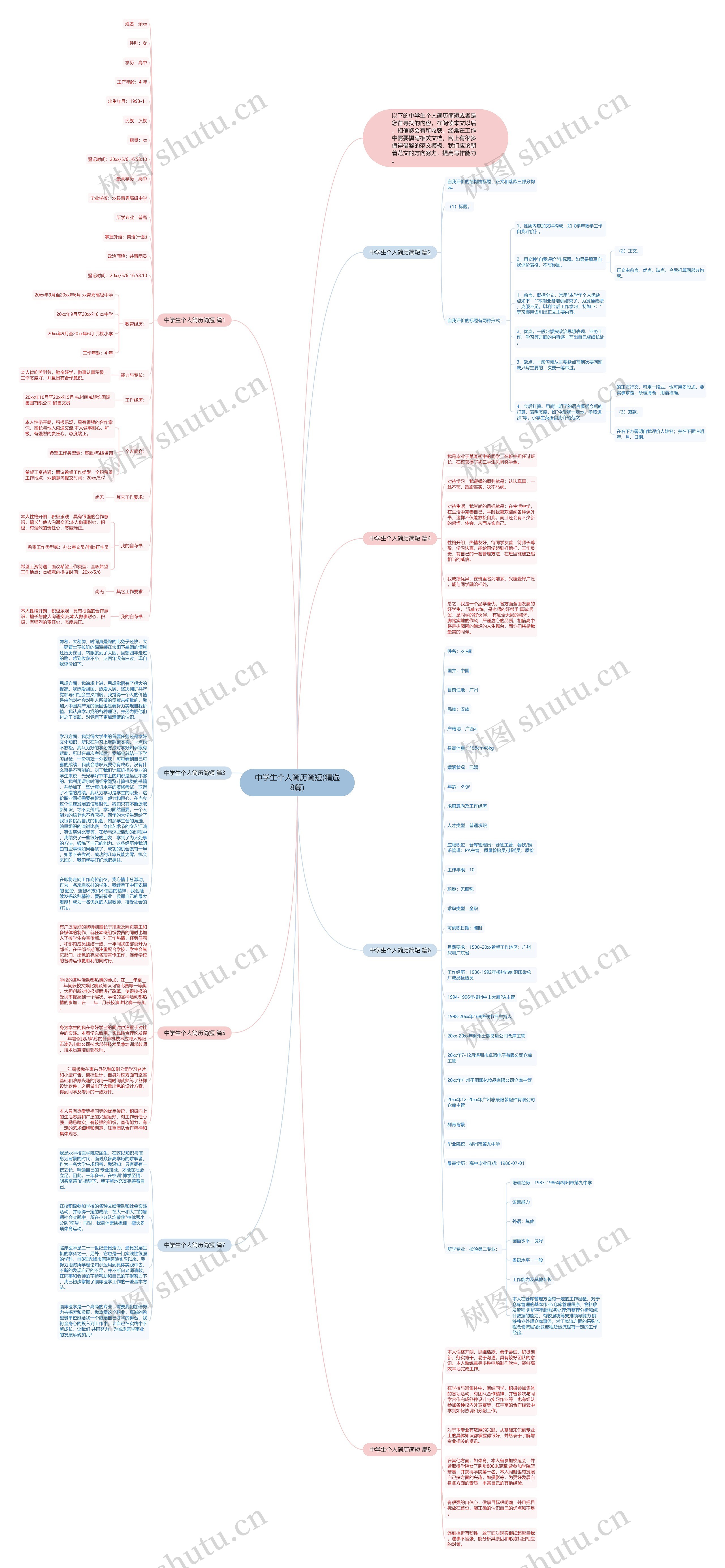 中学生个人简历简短(精选8篇)思维导图