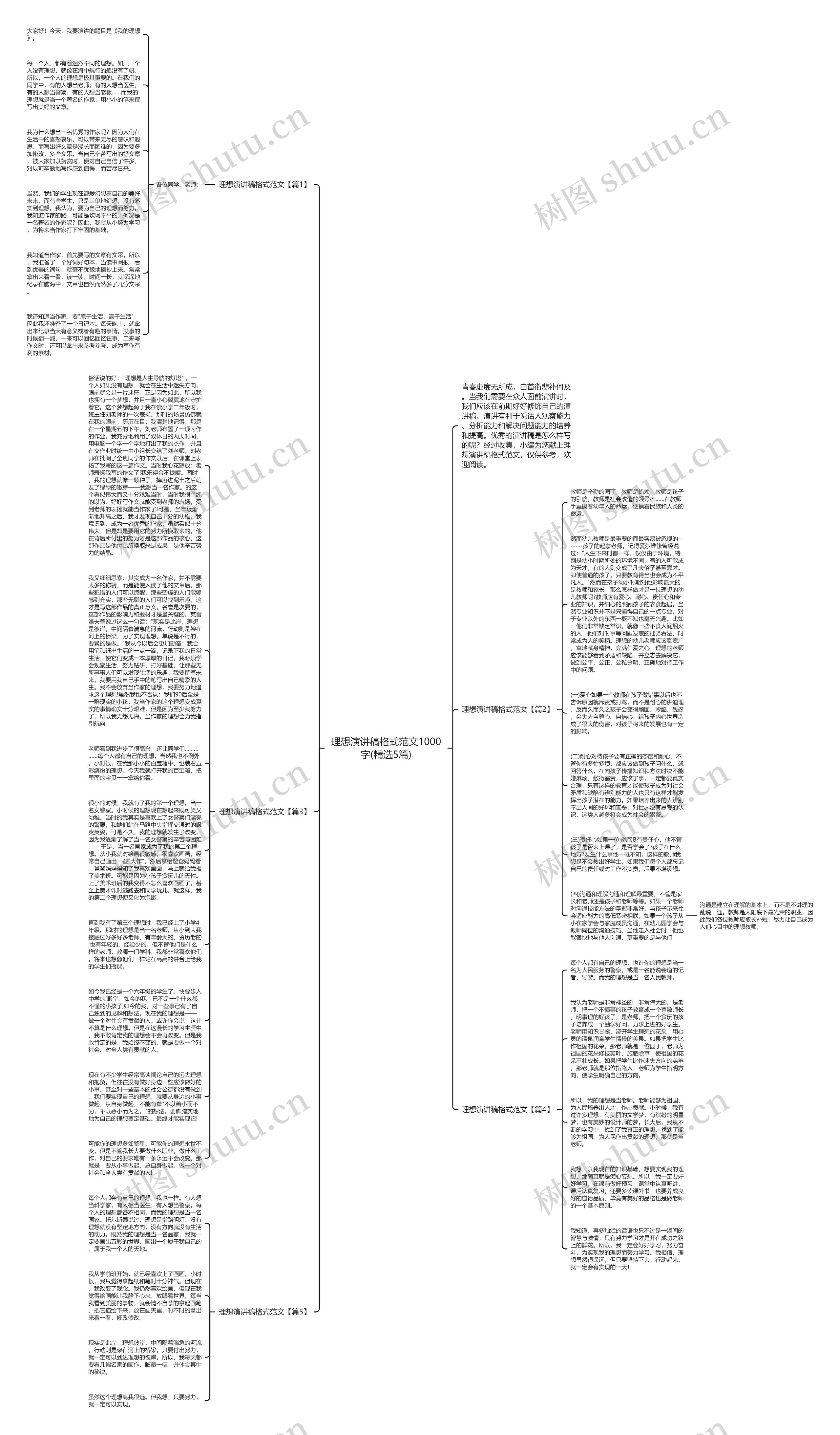 理想演讲稿格式范文1000字(精选5篇)思维导图