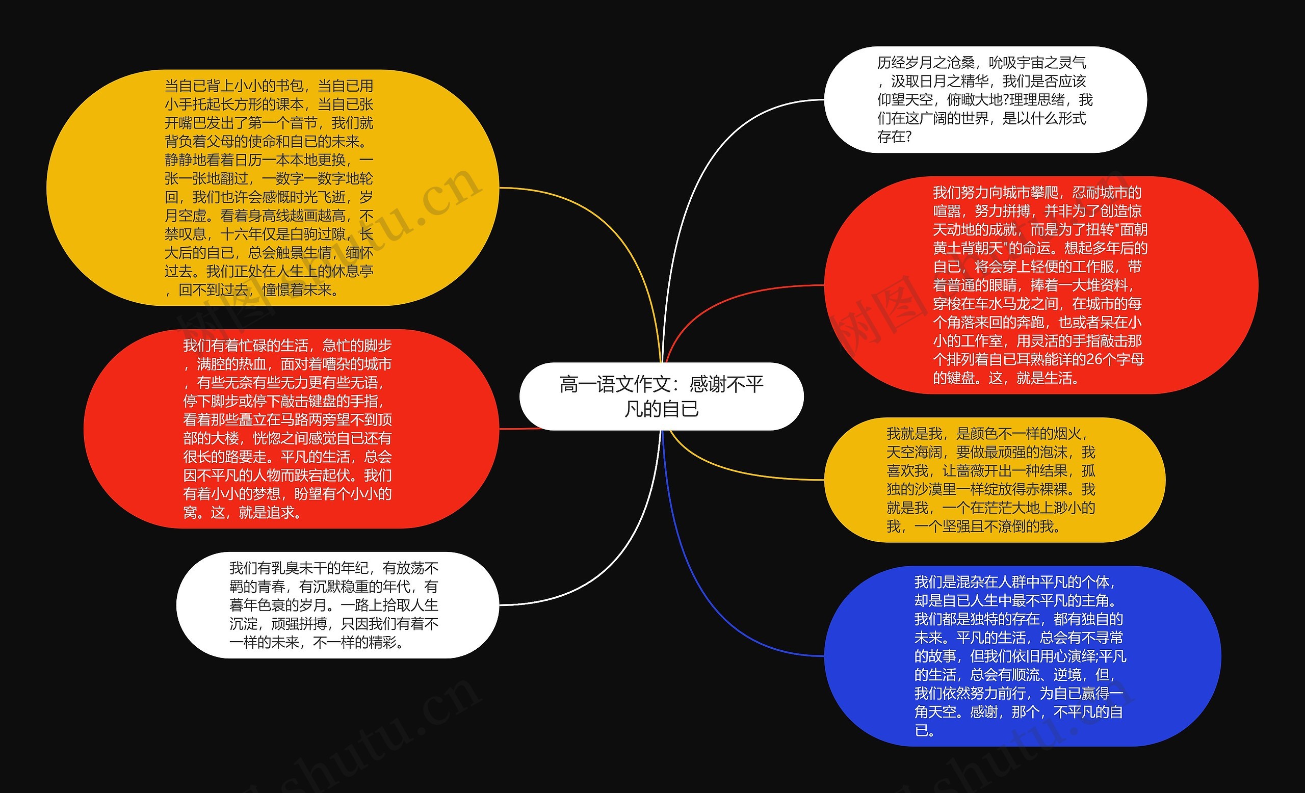 高一语文作文：感谢不平凡的自已思维导图