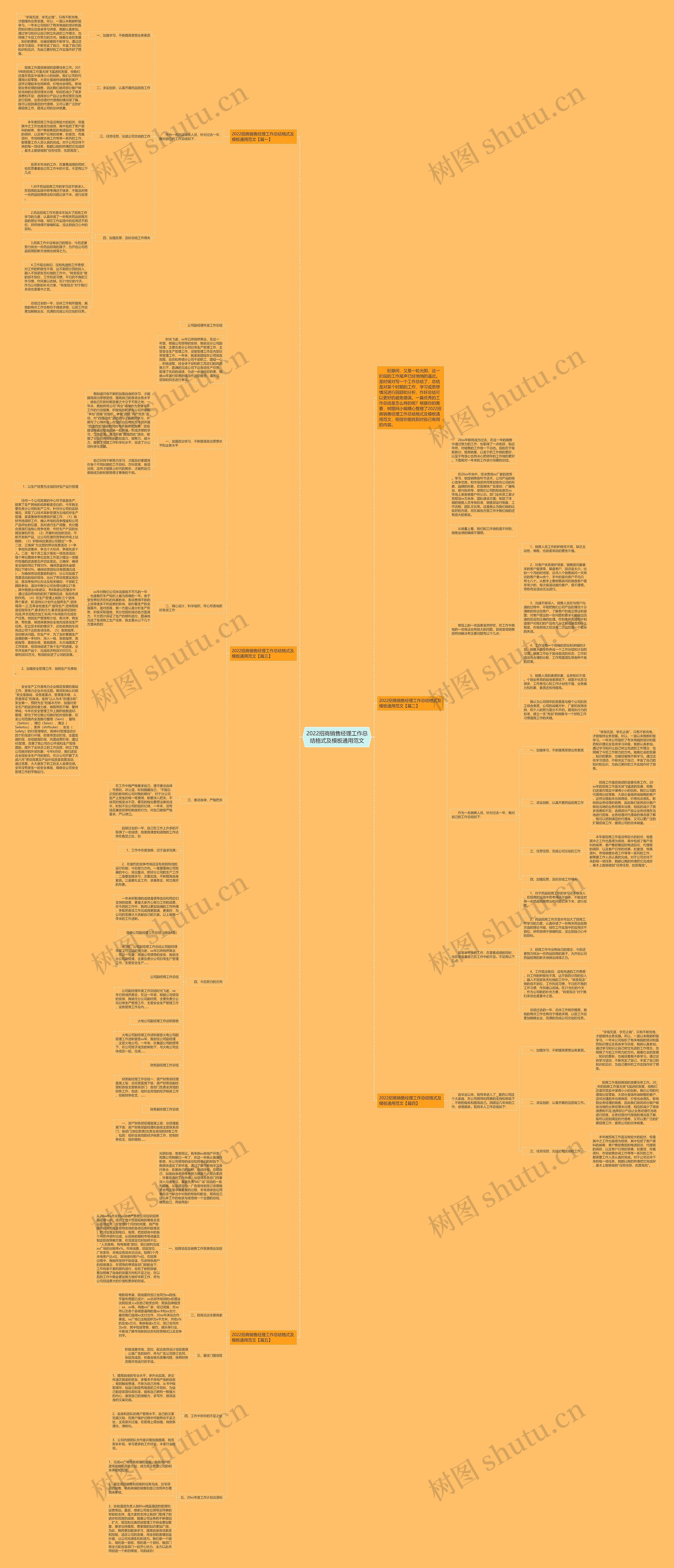 2022招商销售经理工作总结格式及通用范文思维导图
