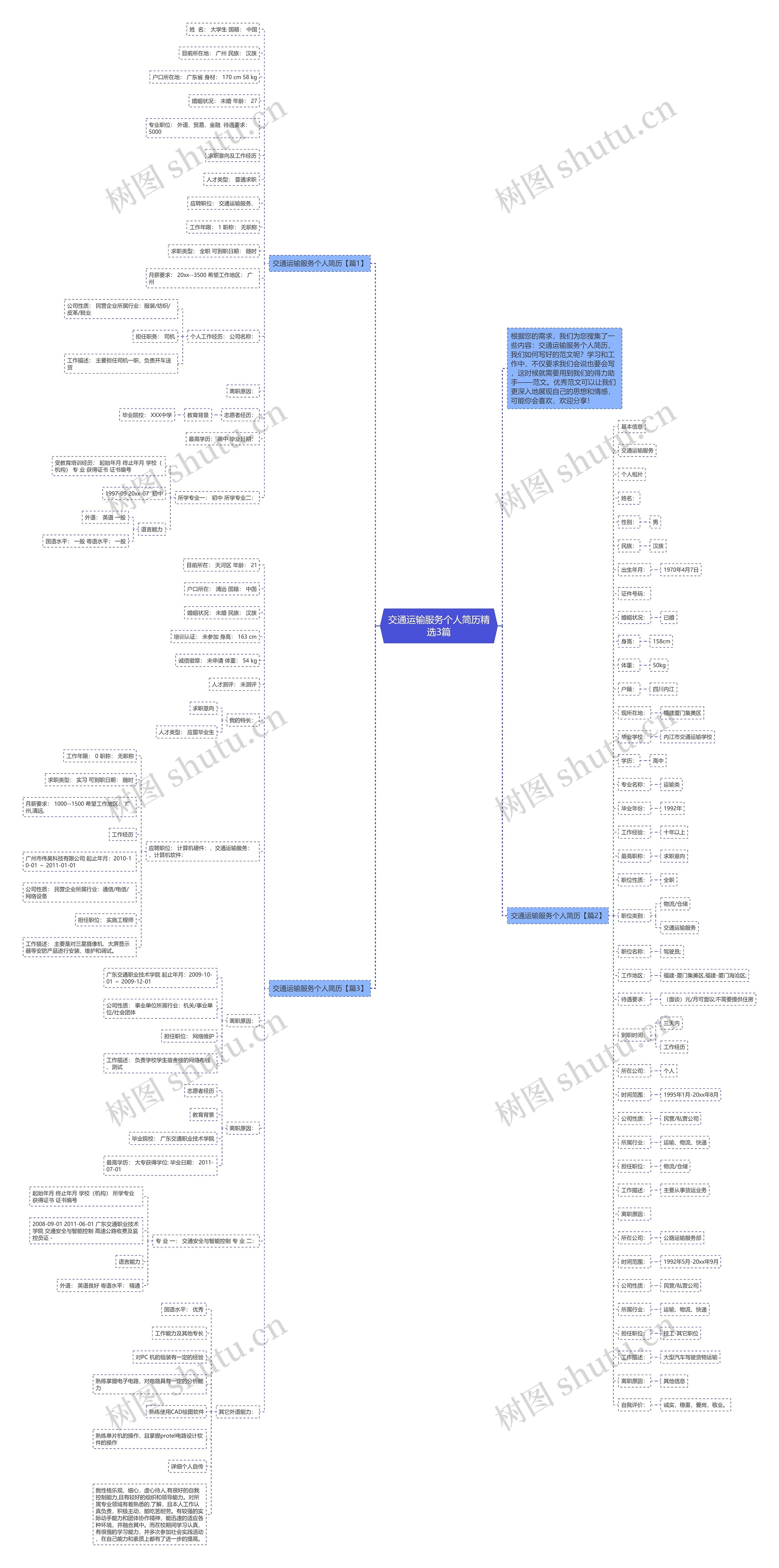 交通运输服务个人简历精选3篇思维导图