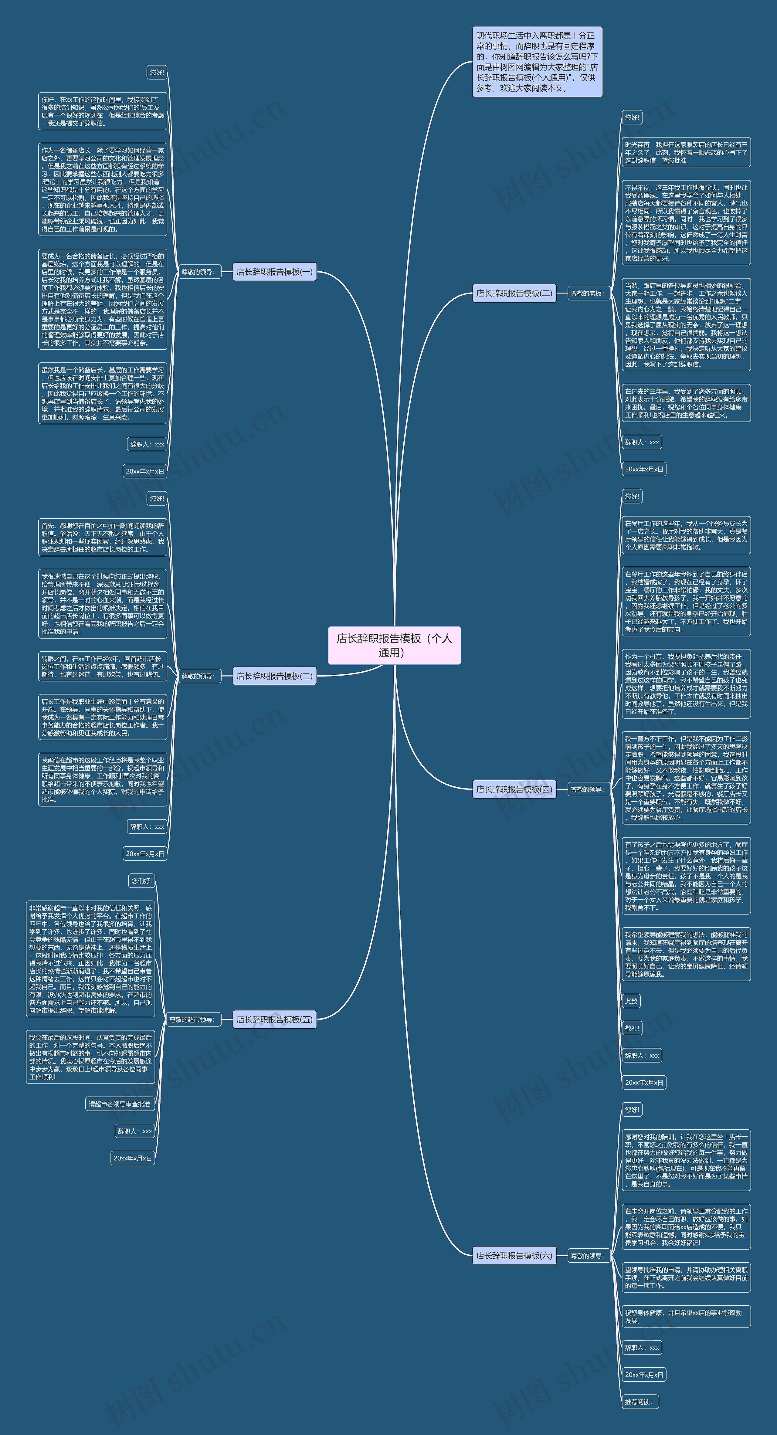 店长辞职报告（个人通用）思维导图