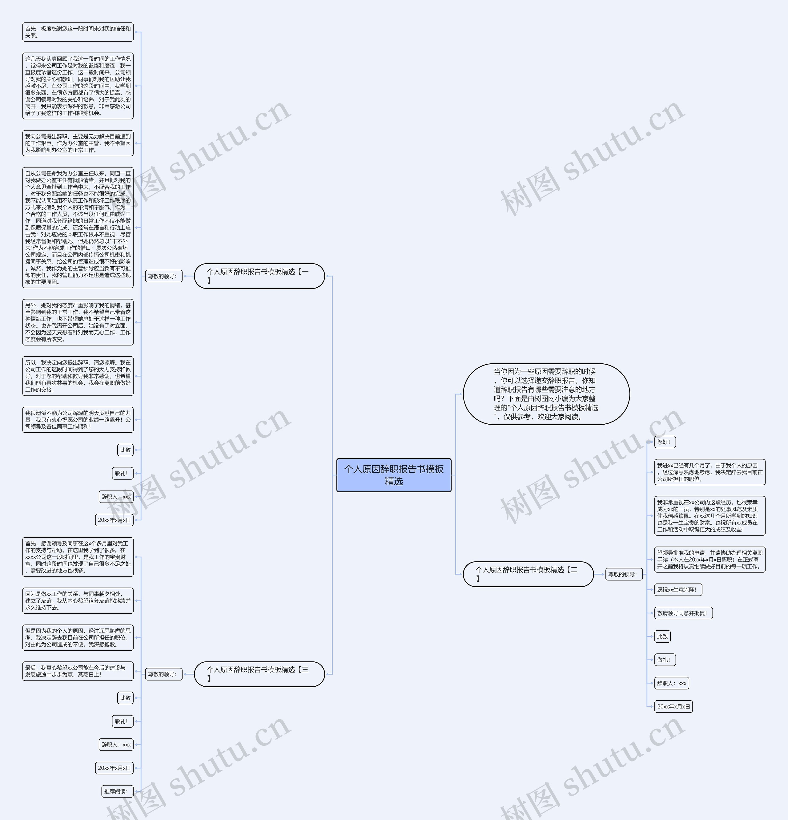个人原因辞职报告书精选思维导图
