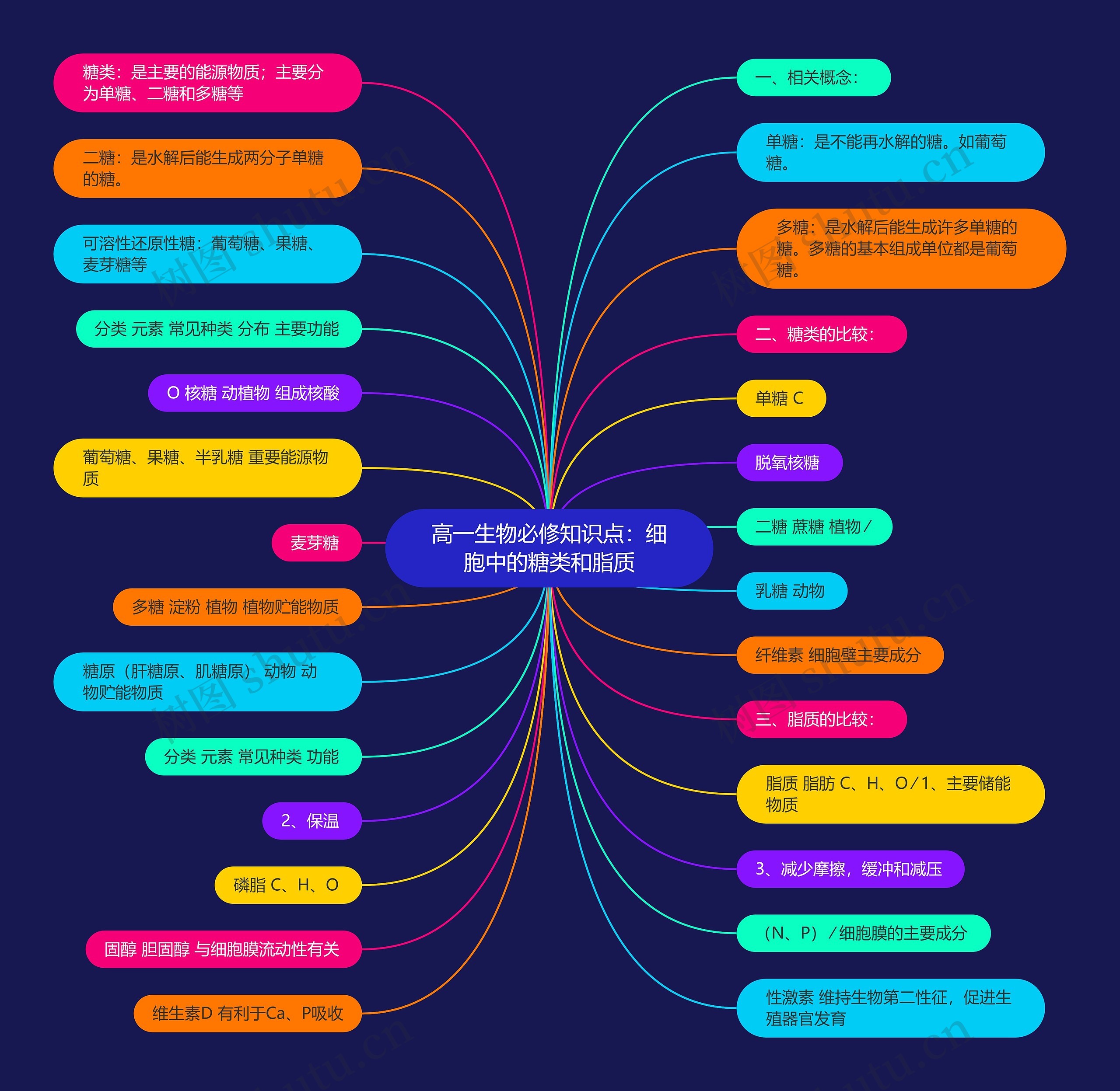 高一生物必修知识点：细胞中的糖类和脂质思维导图