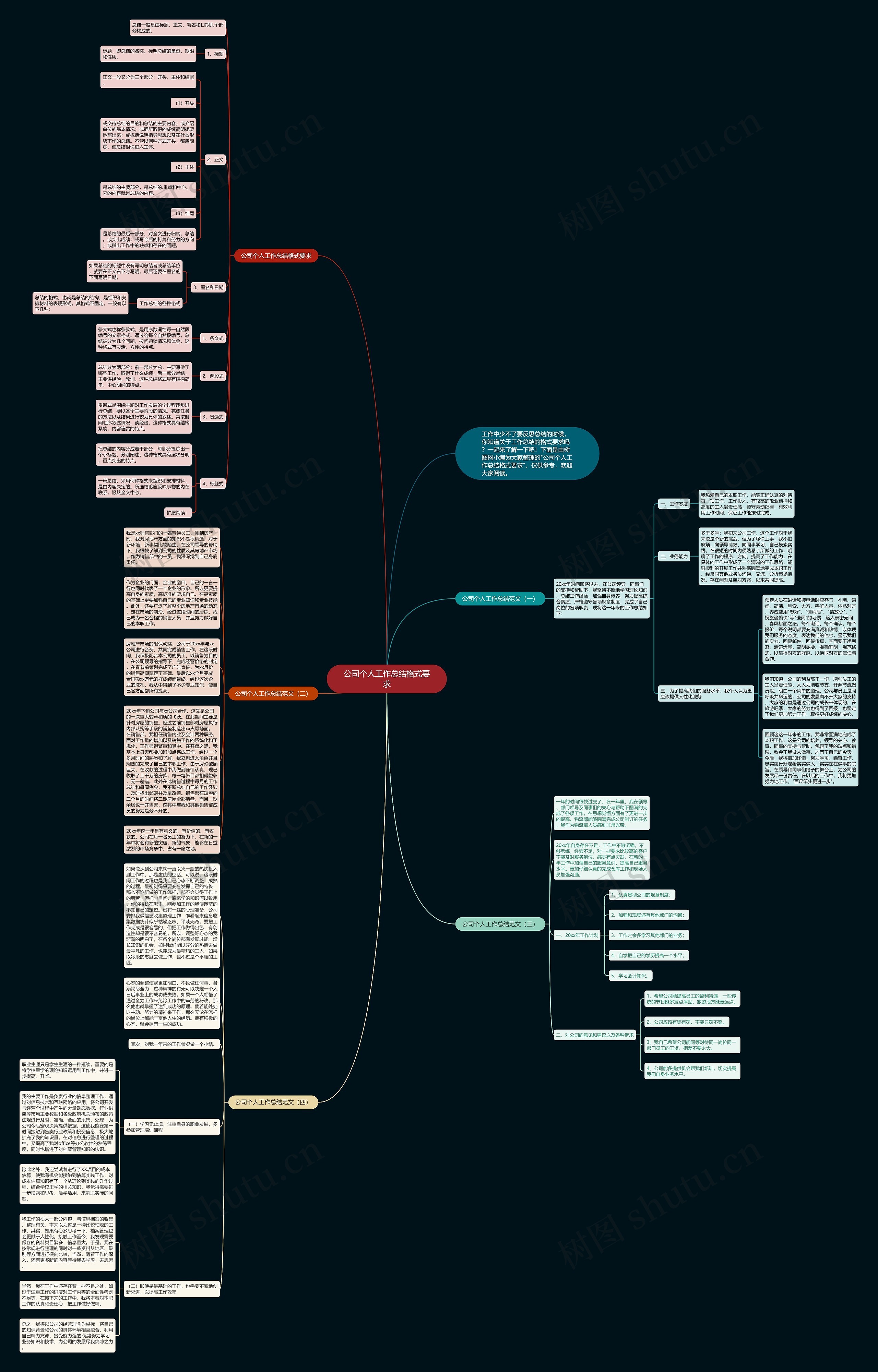 公司个人工作总结格式要求思维导图