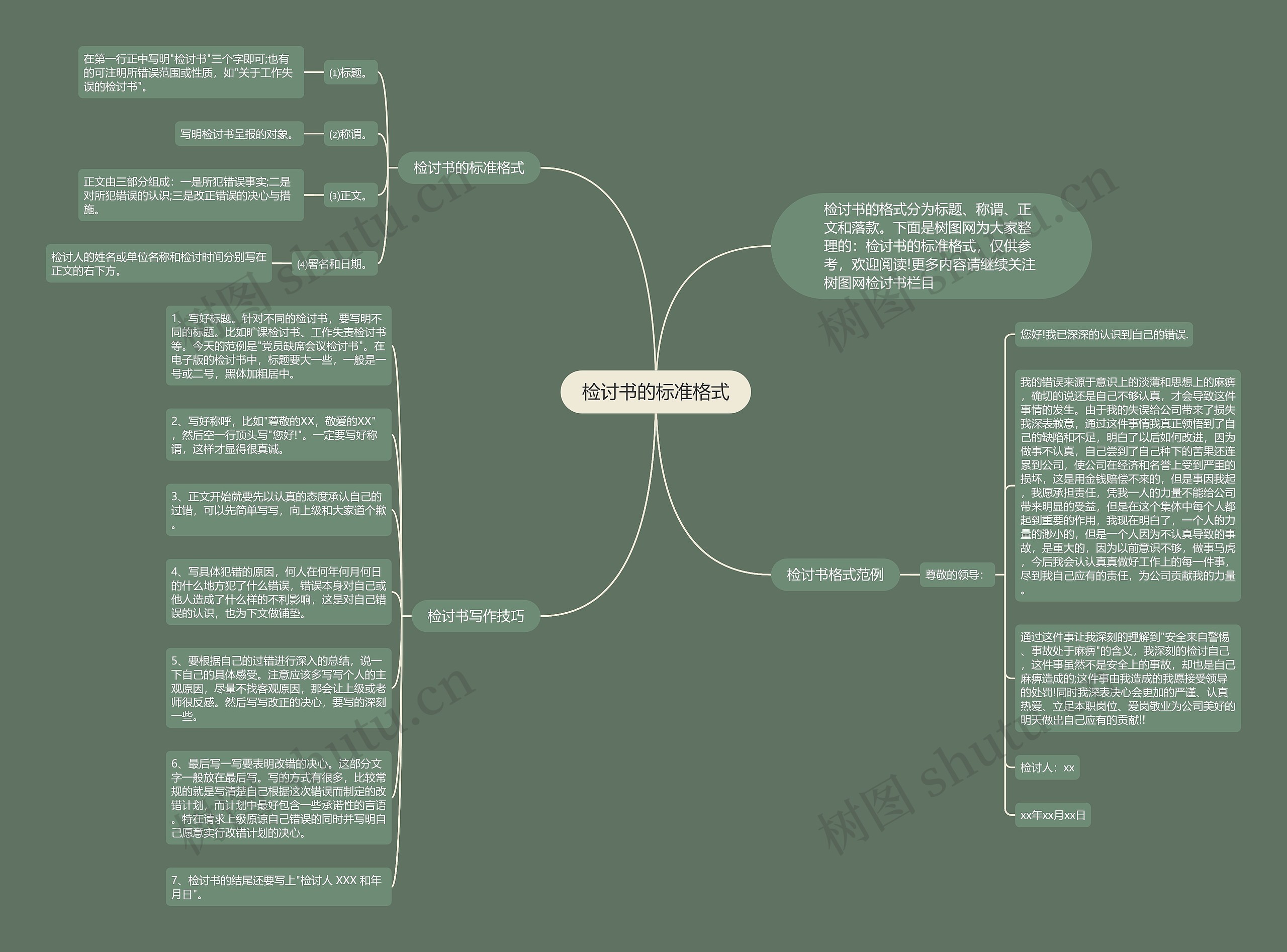 检讨书的标准格式思维导图