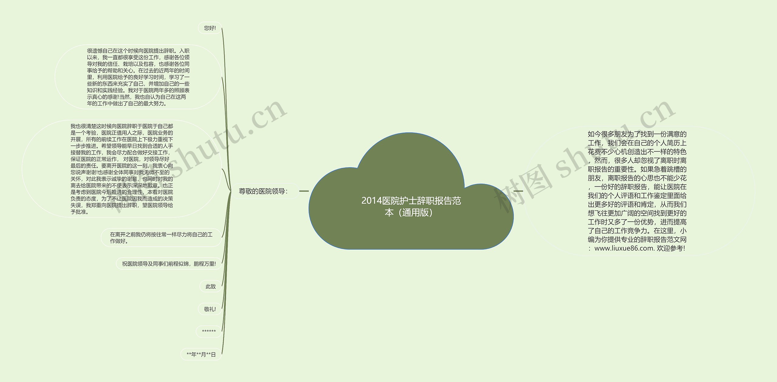 2014医院护士辞职报告范本（通用版）思维导图