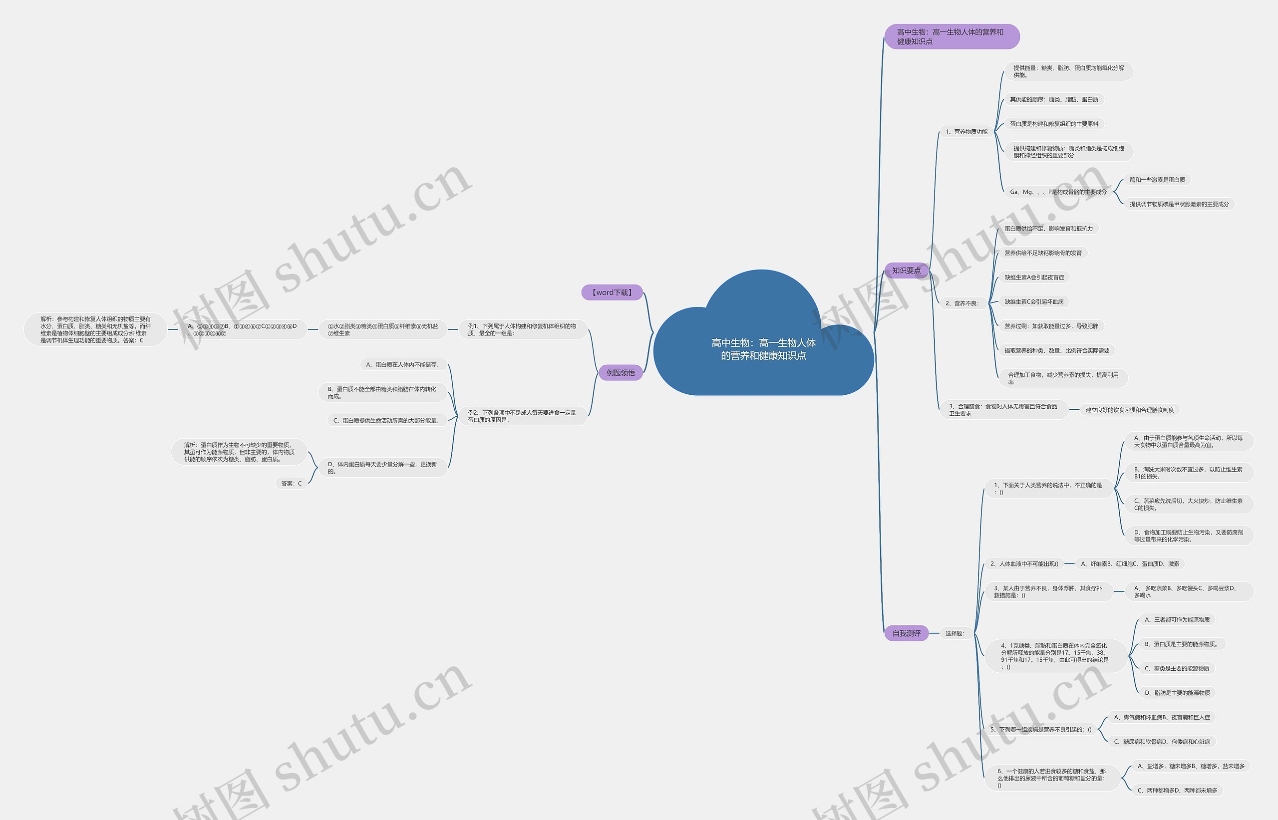 高中生物：高一生物人体的营养和健康知识点思维导图