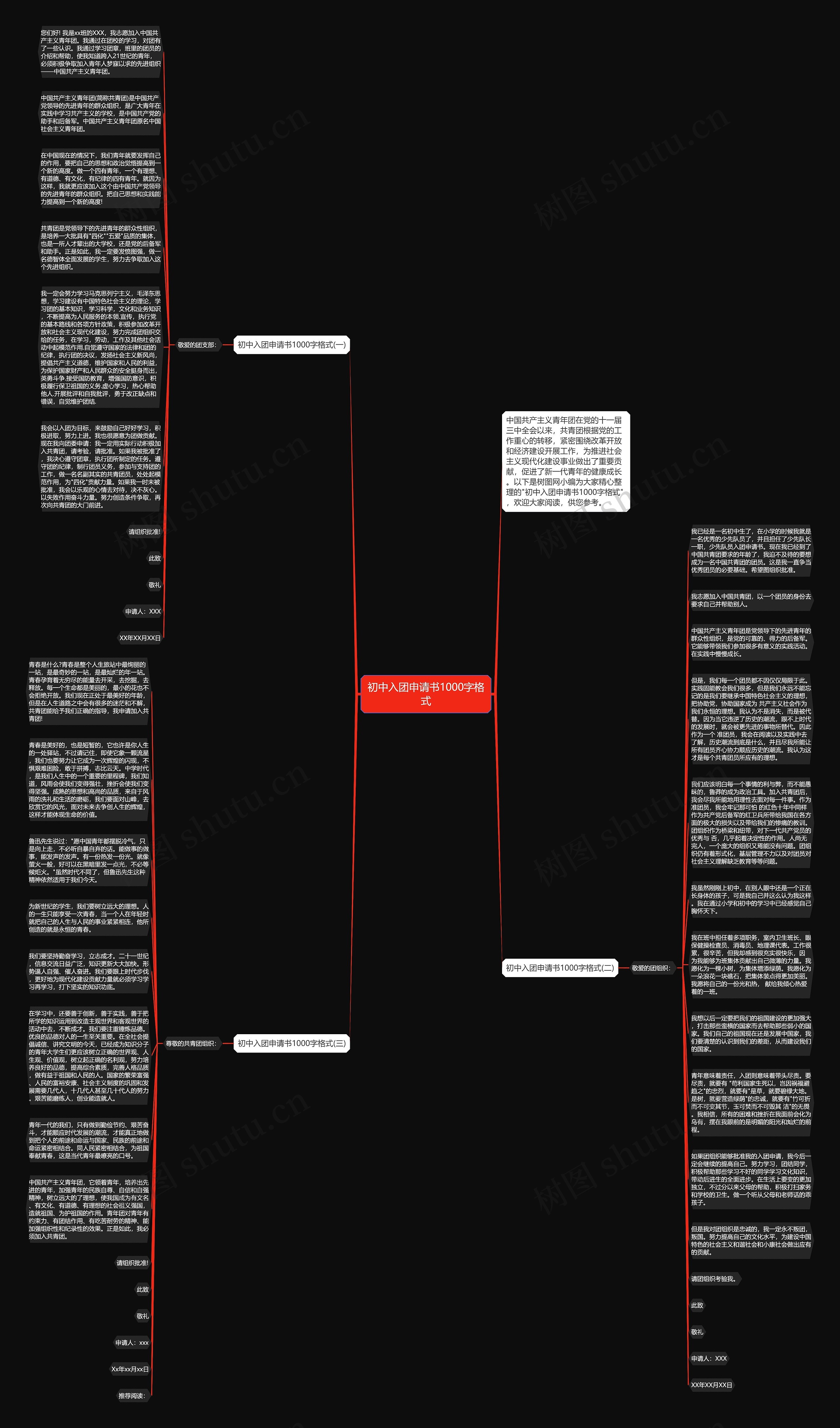 初中入团申请书1000字格式思维导图