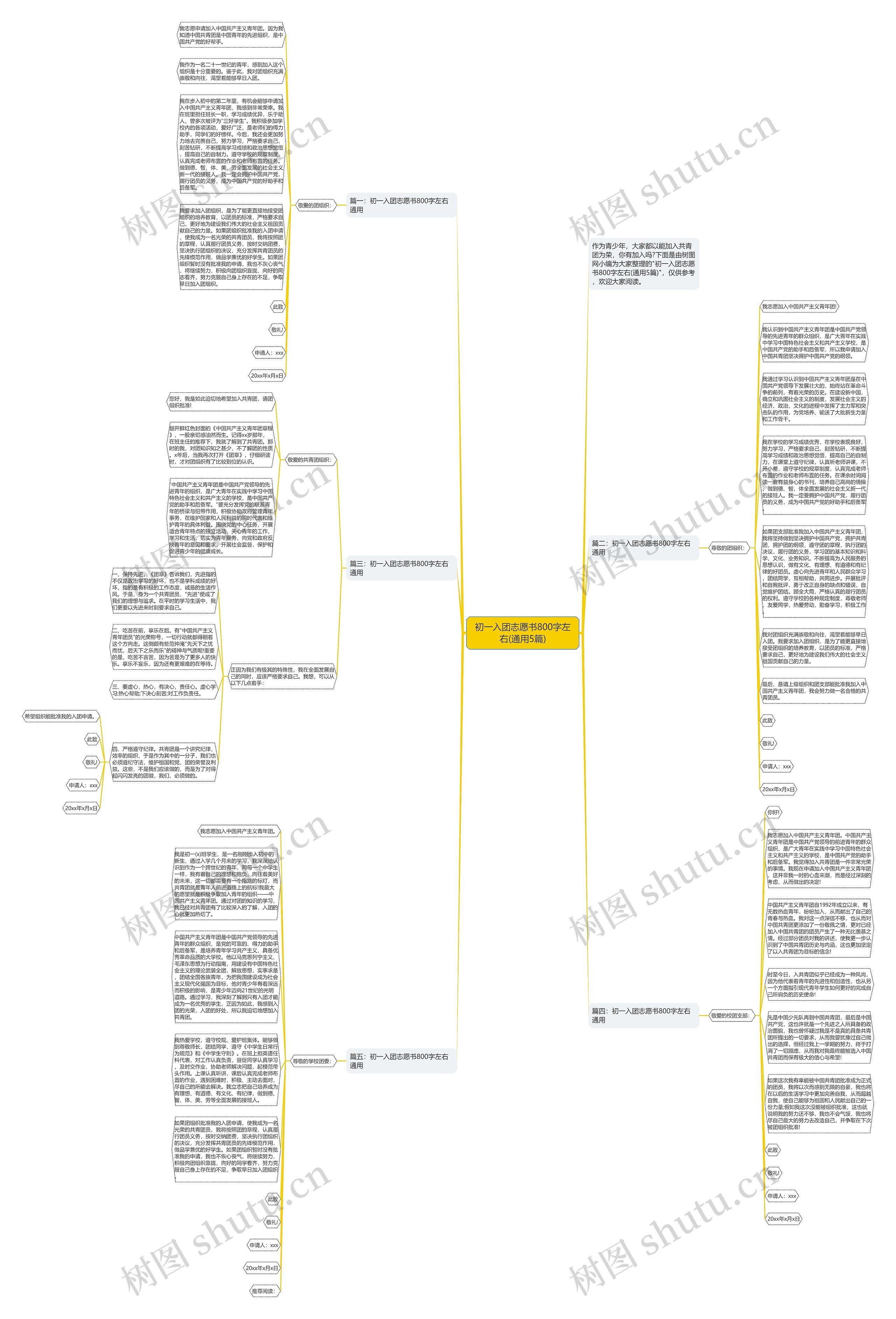 初一入团志愿书800字左右(通用5篇)思维导图