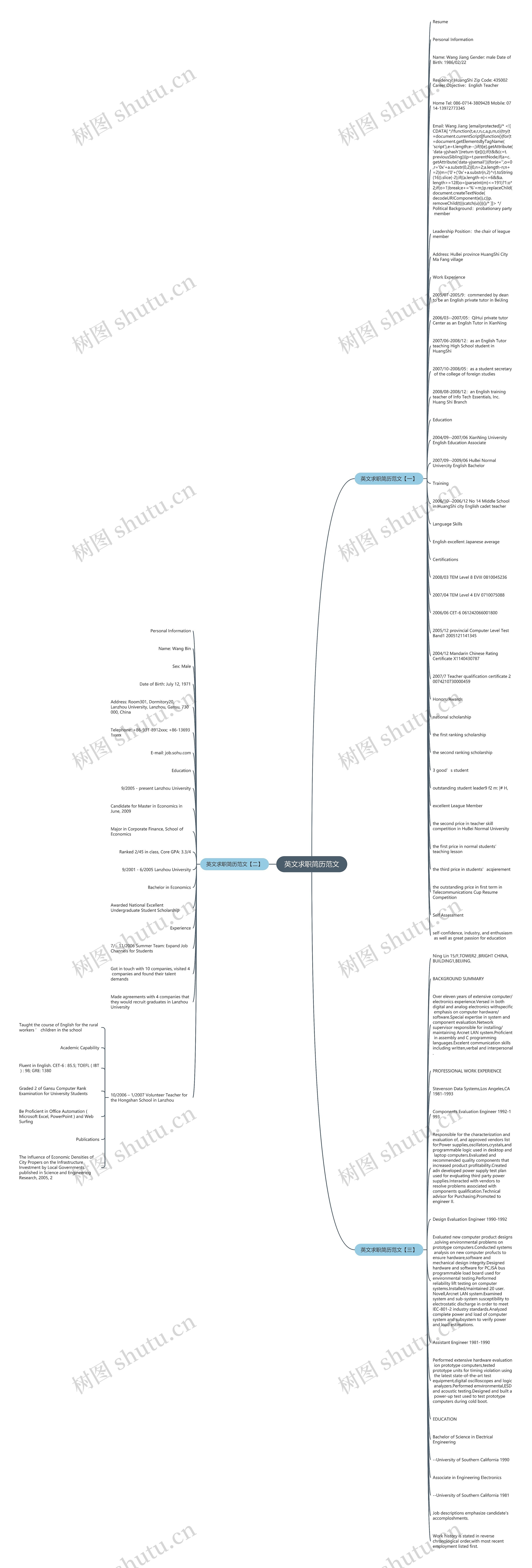 英文求职简历范文思维导图