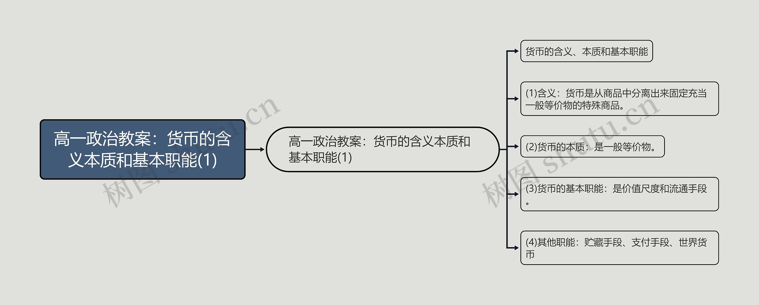 高一政治教案：货币的含义本质和基本职能(1)思维导图