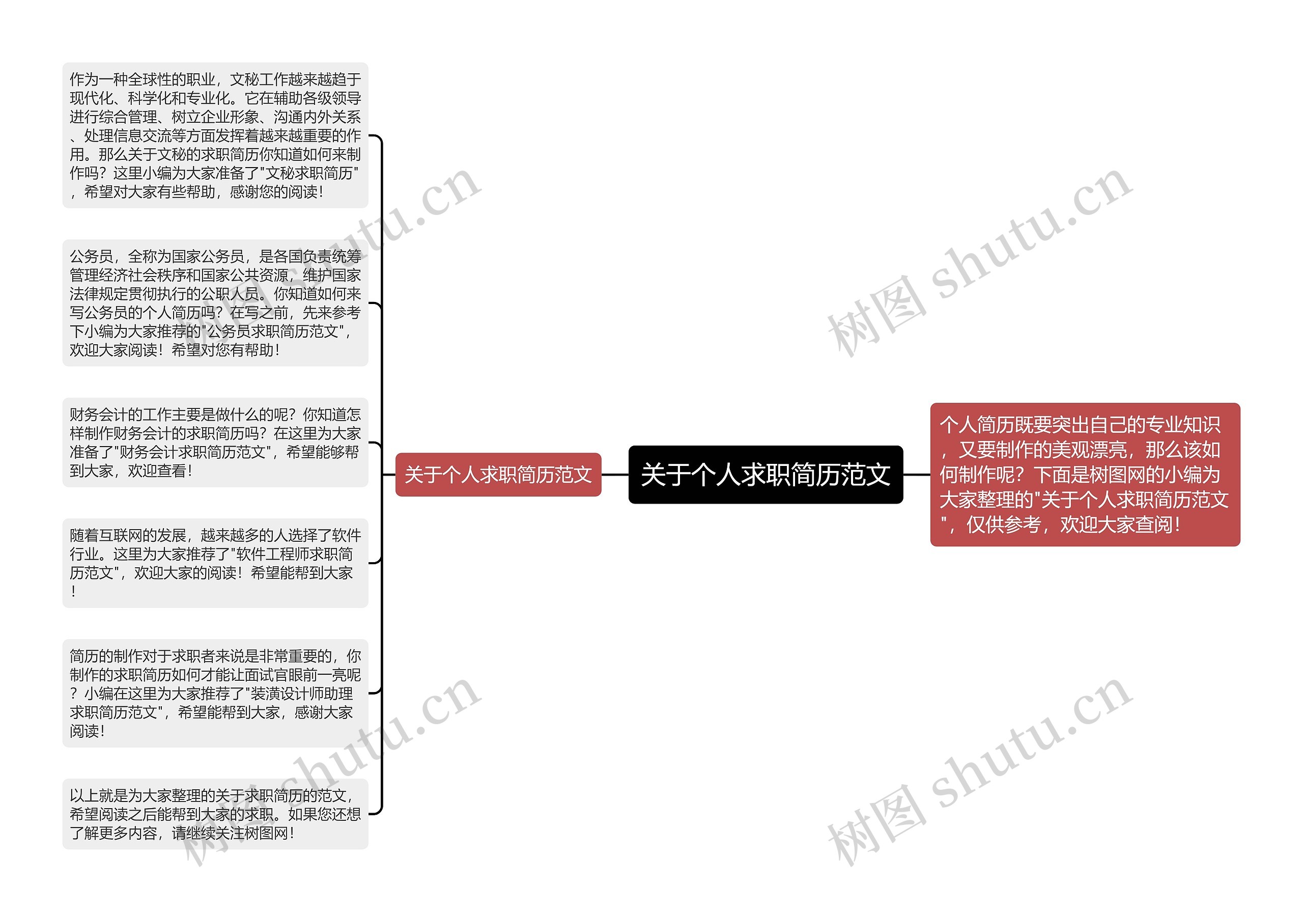 关于个人求职简历范文思维导图