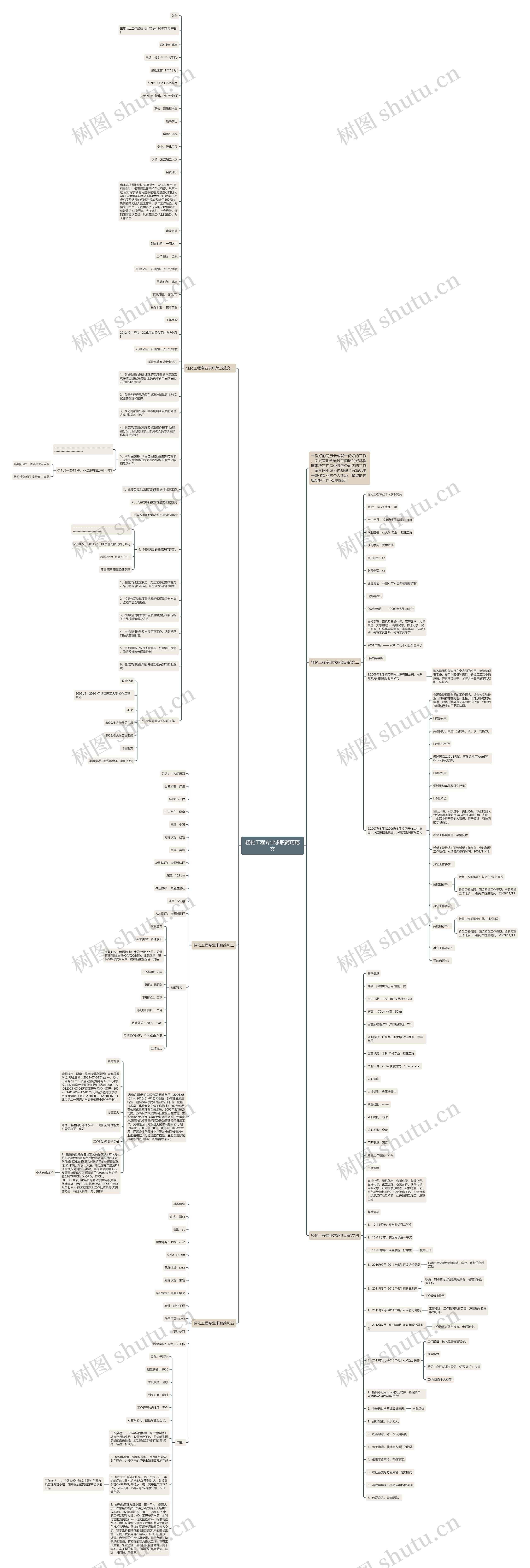 轻化工程专业求职简历范文思维导图