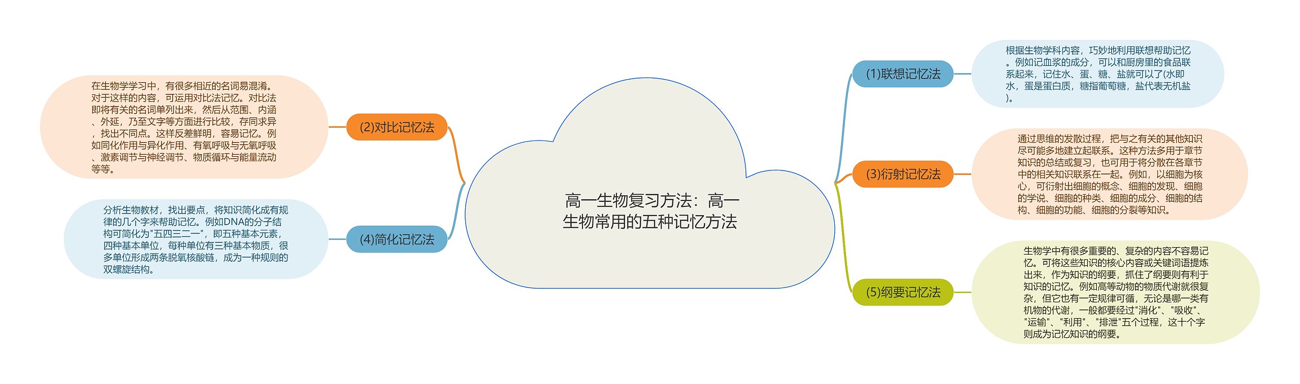  高一生物复习方法：高一生物常用的五种记忆方法思维导图